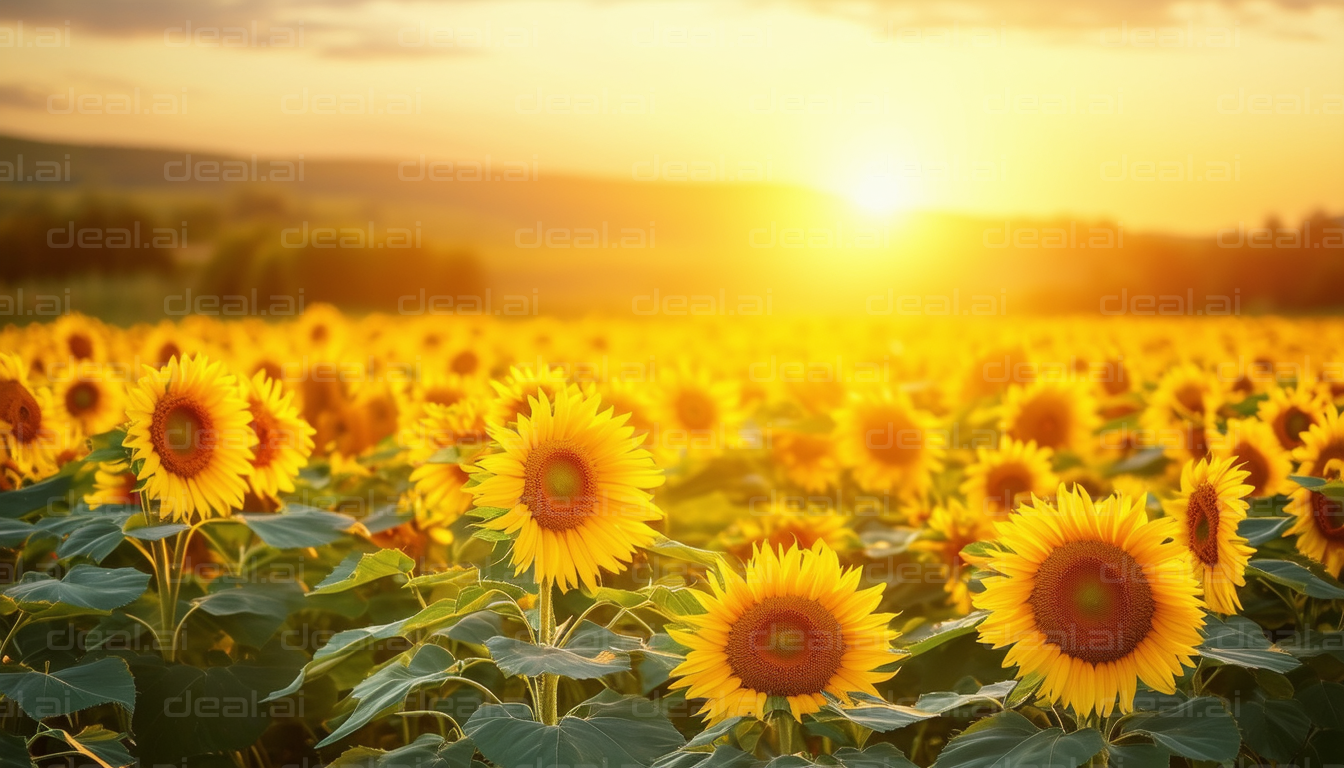 Sunset Over a Field of Sunflowers