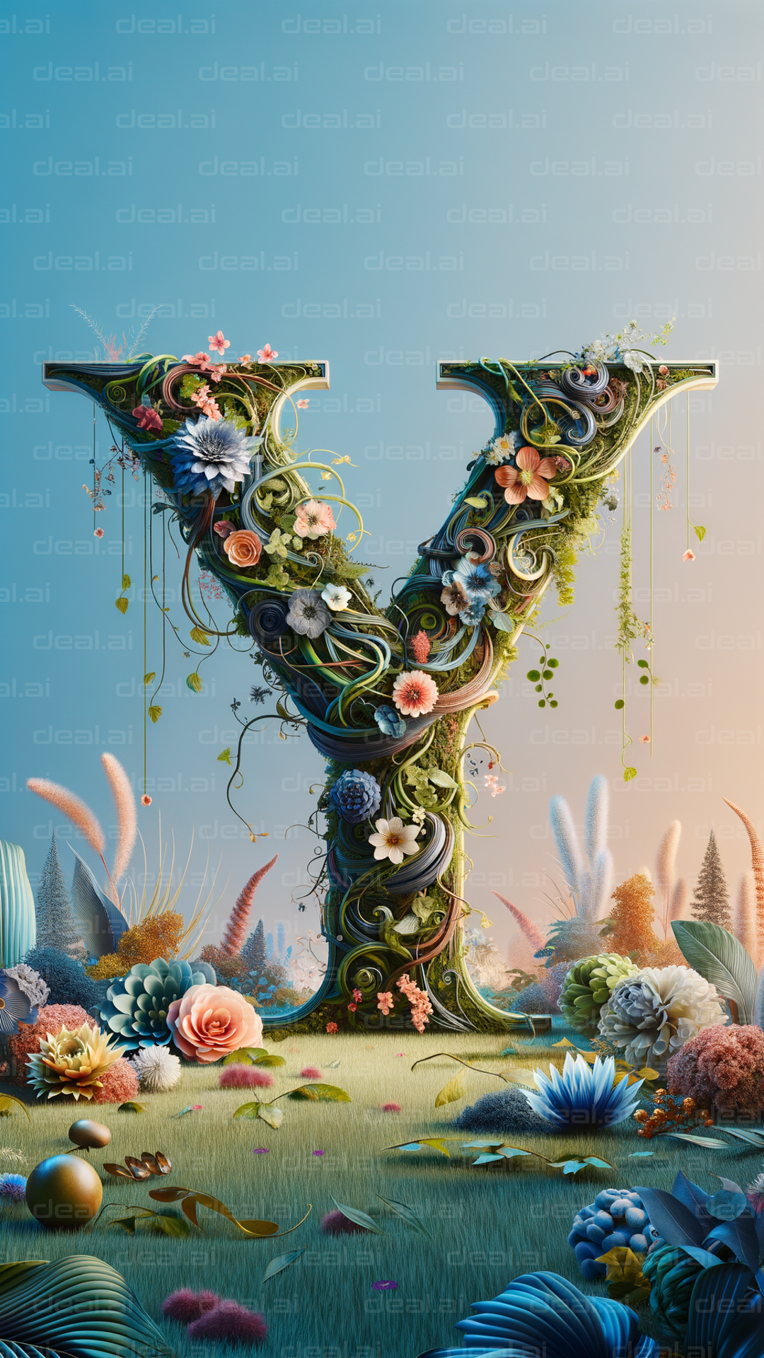 Floral "Y" in a Fantasy Garden