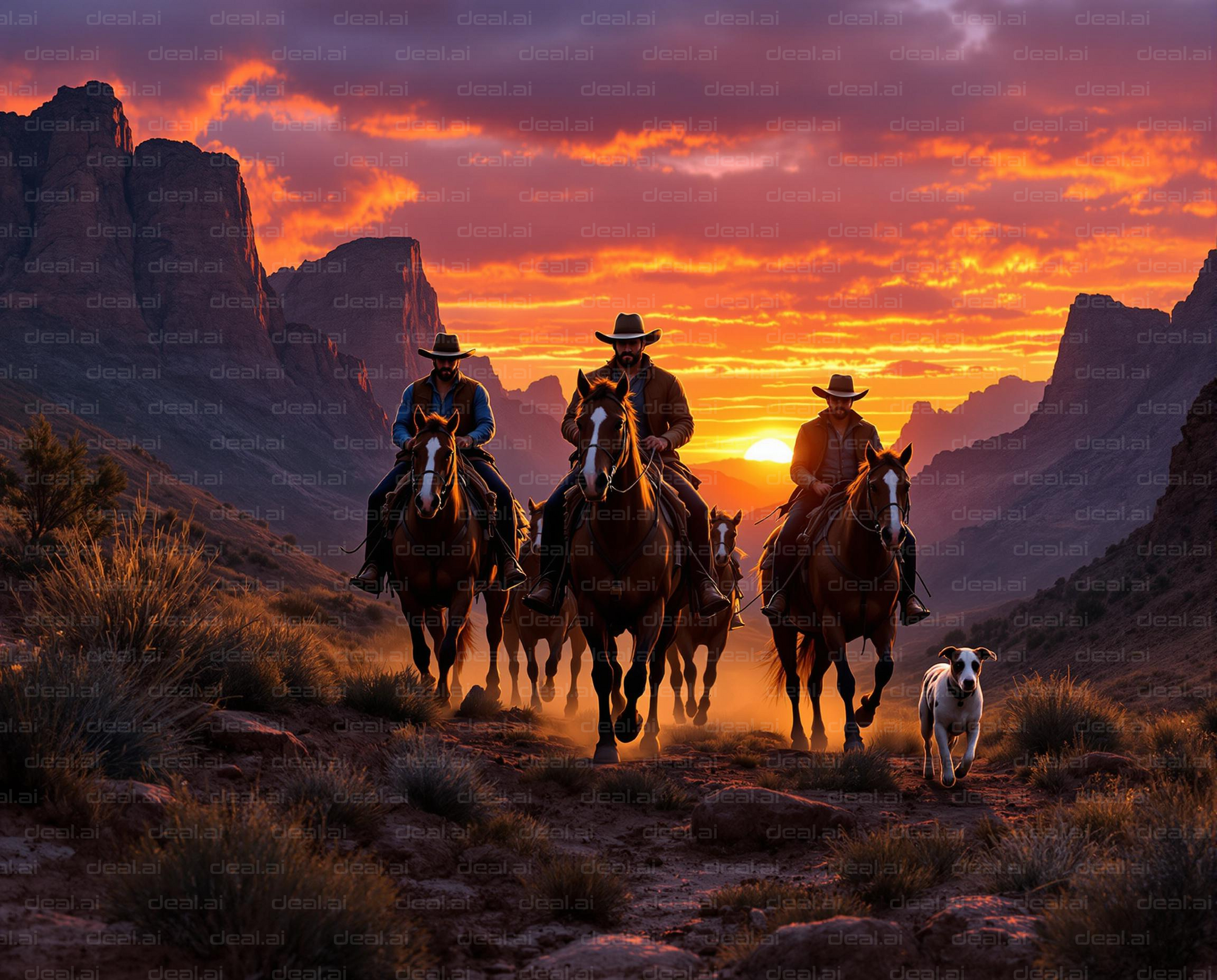 Riders at Sunset in the Canyon
