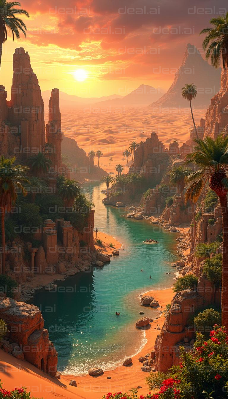 Desert Oasis at Sunset