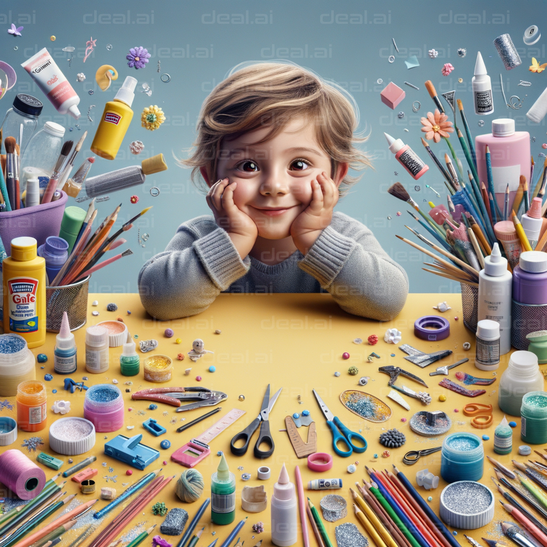 "Creative Kid in Art Supplies Wonderland"