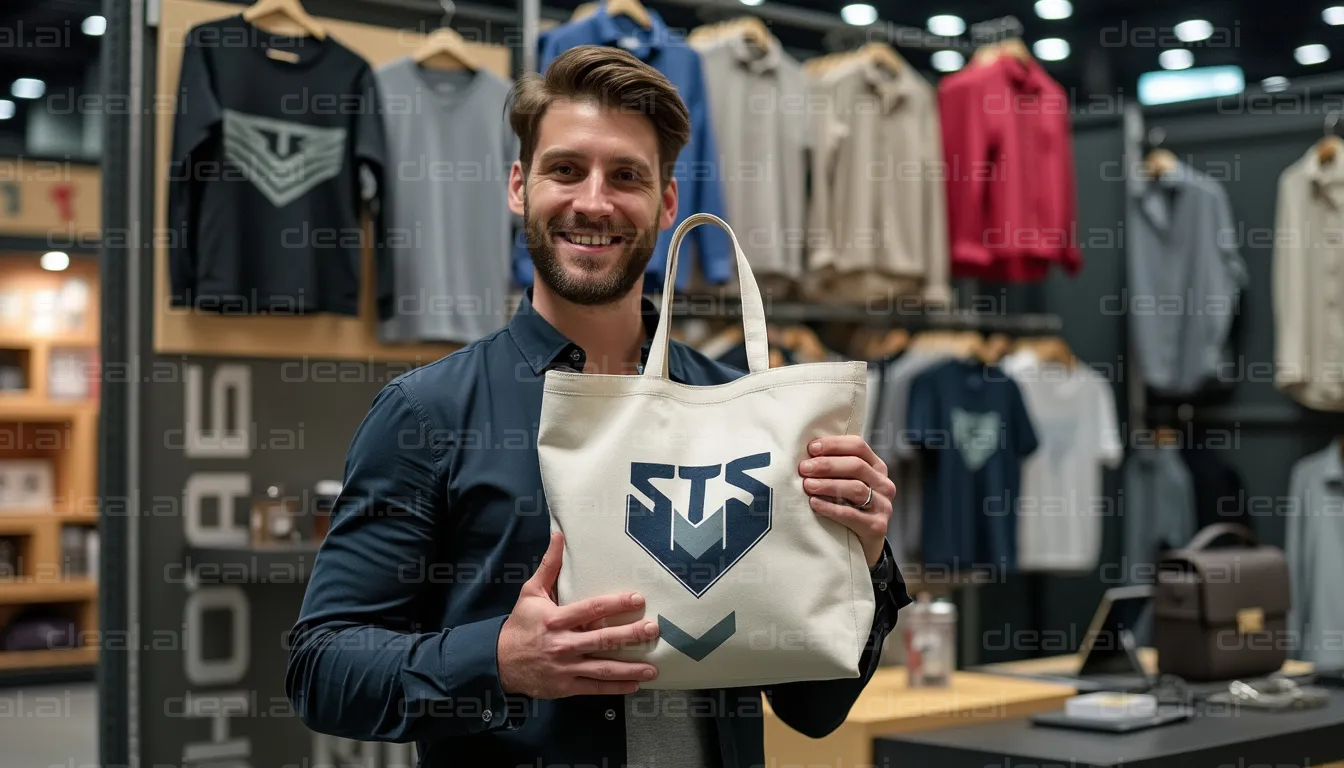 Smiling Man Showcases Stylish Tote Bag