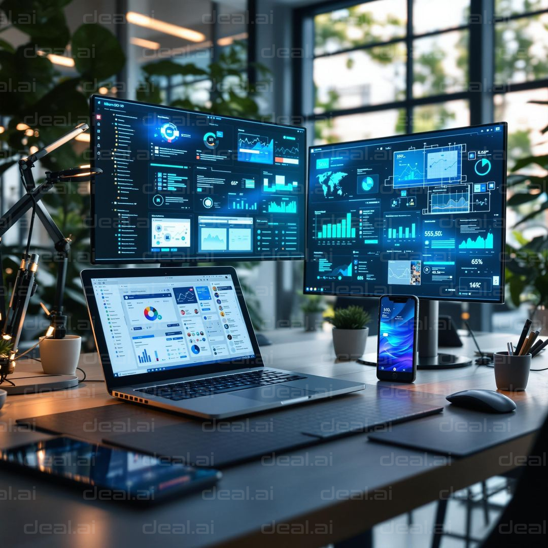 Tech Workspace with Digital Dashboards