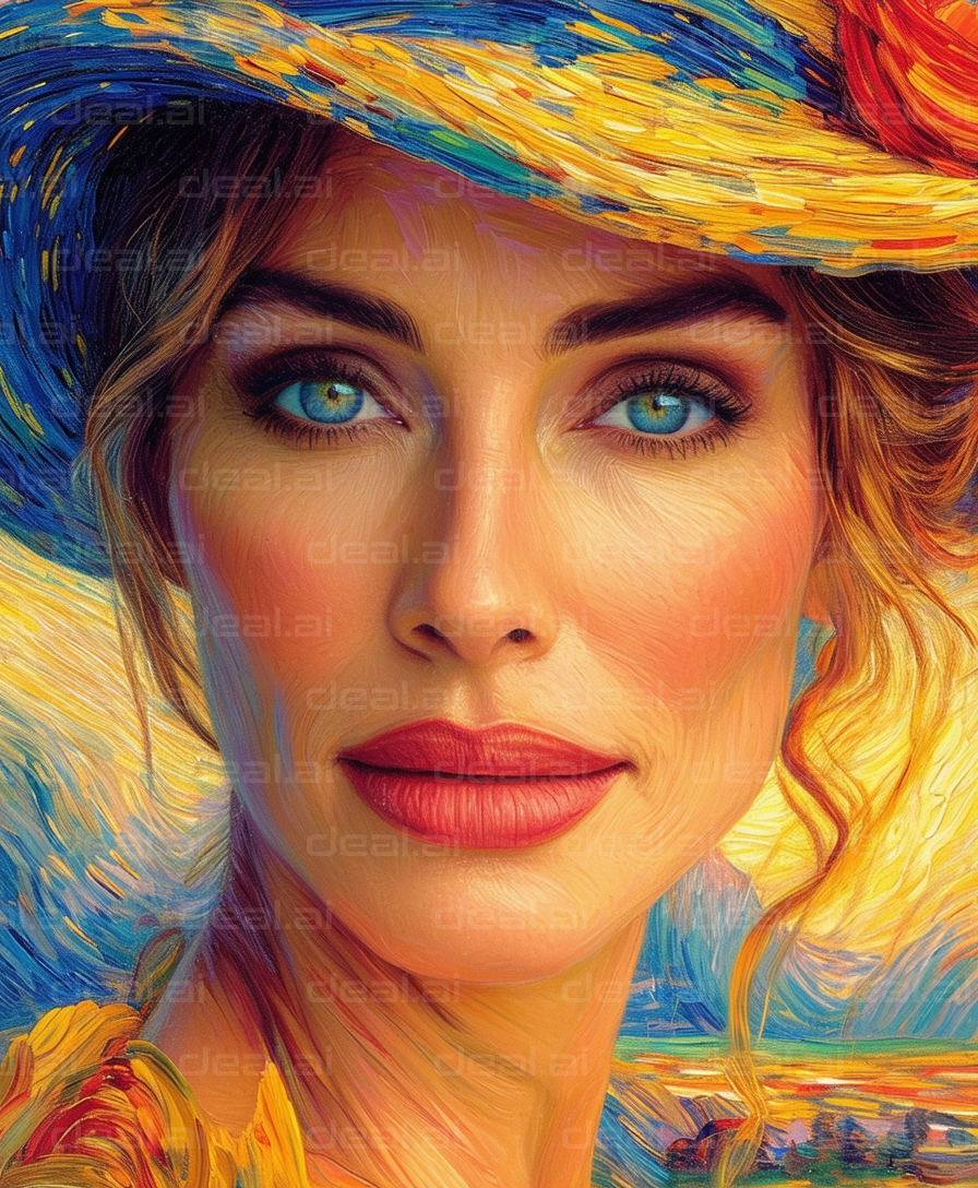 "Colorful Portrait of a Woman in a Hat"