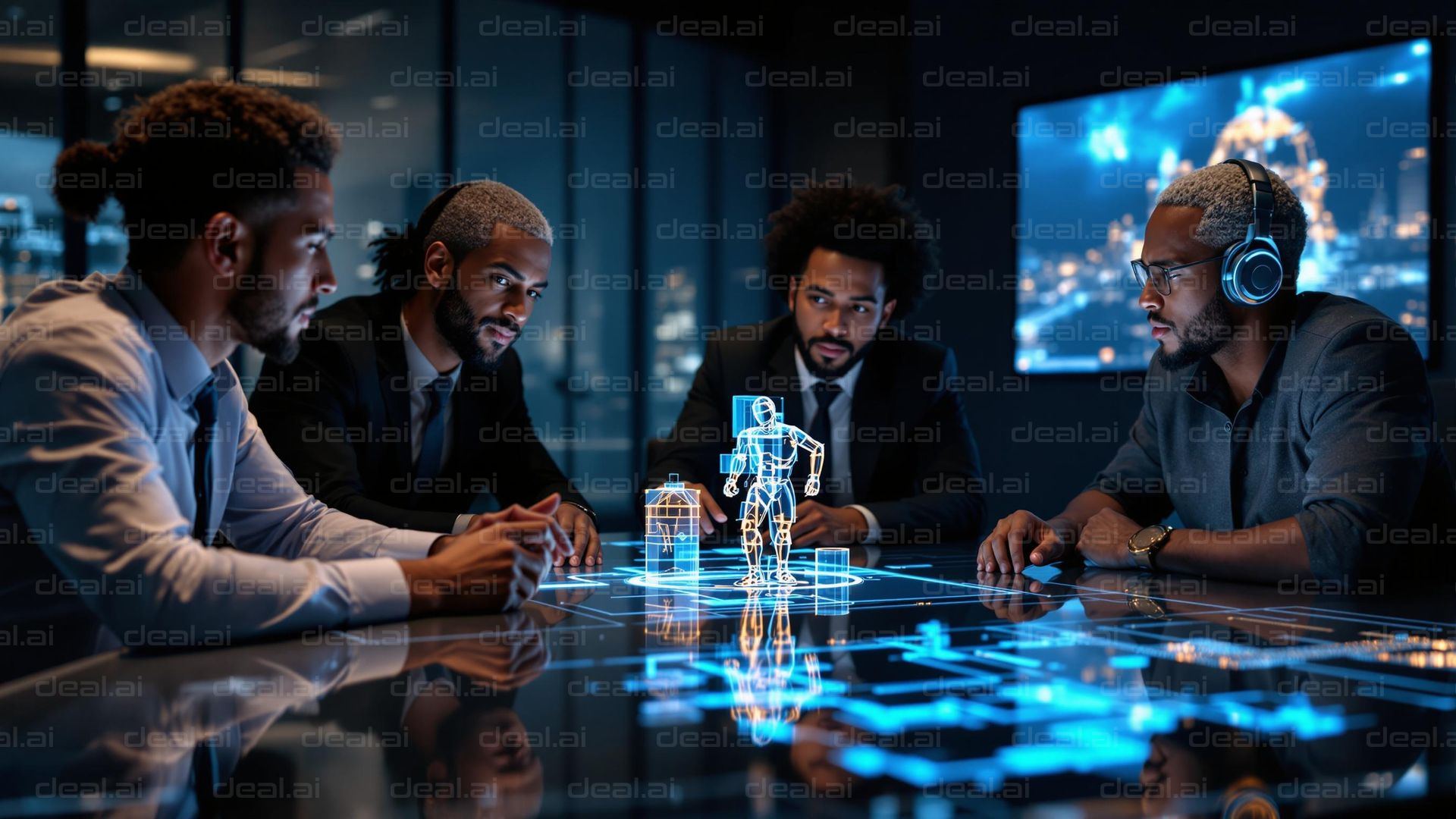 Futuristic Team Meeting Hologram Session