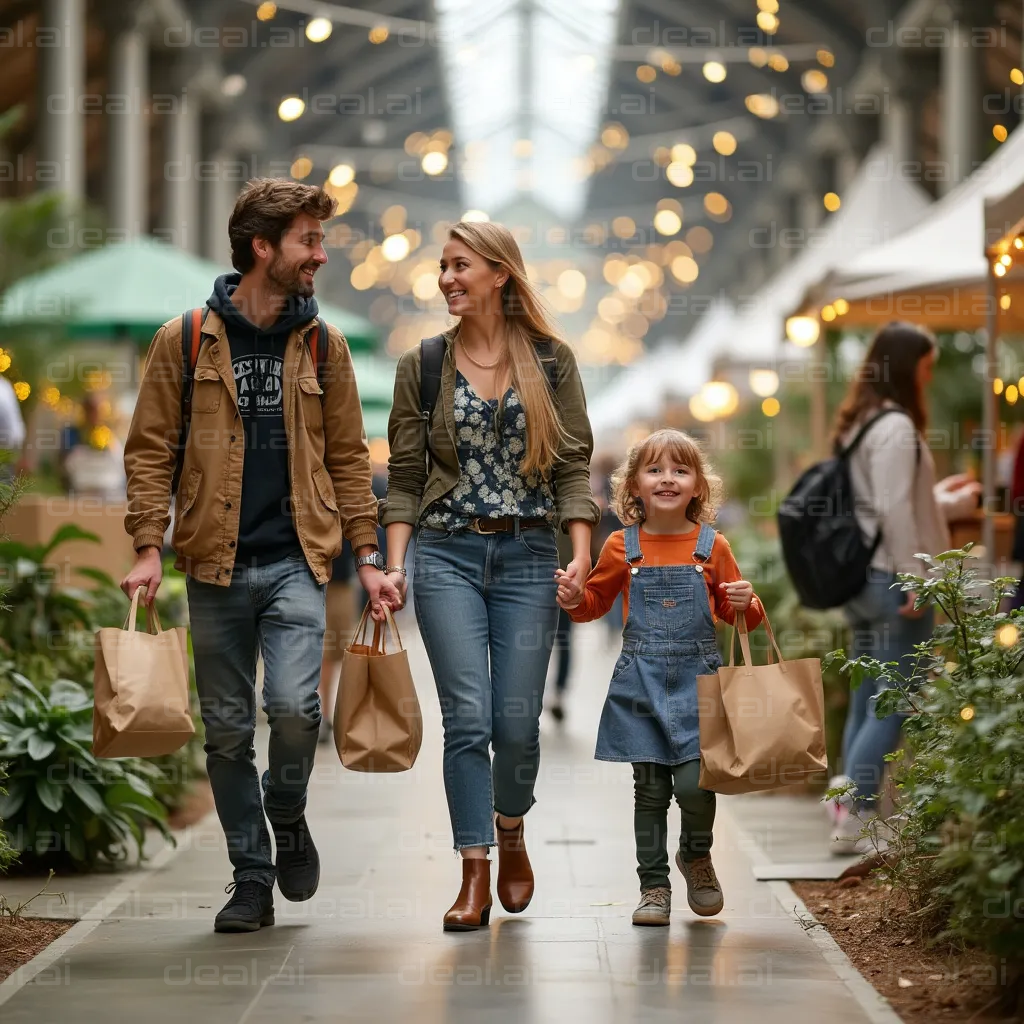 Family Shopping at an Indoor Market