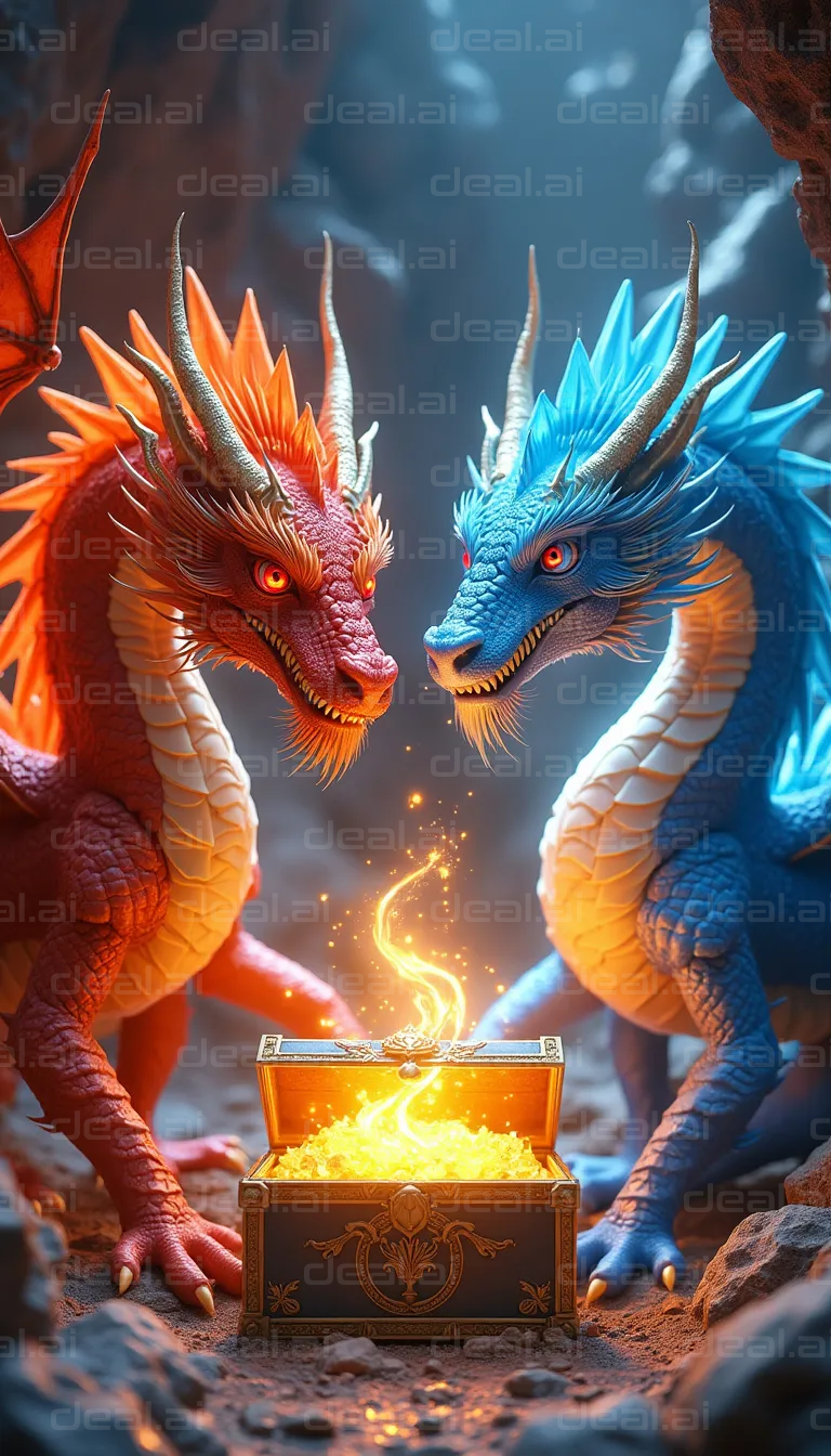 "Fiery and Frosty Dragons Guard Treasure"
