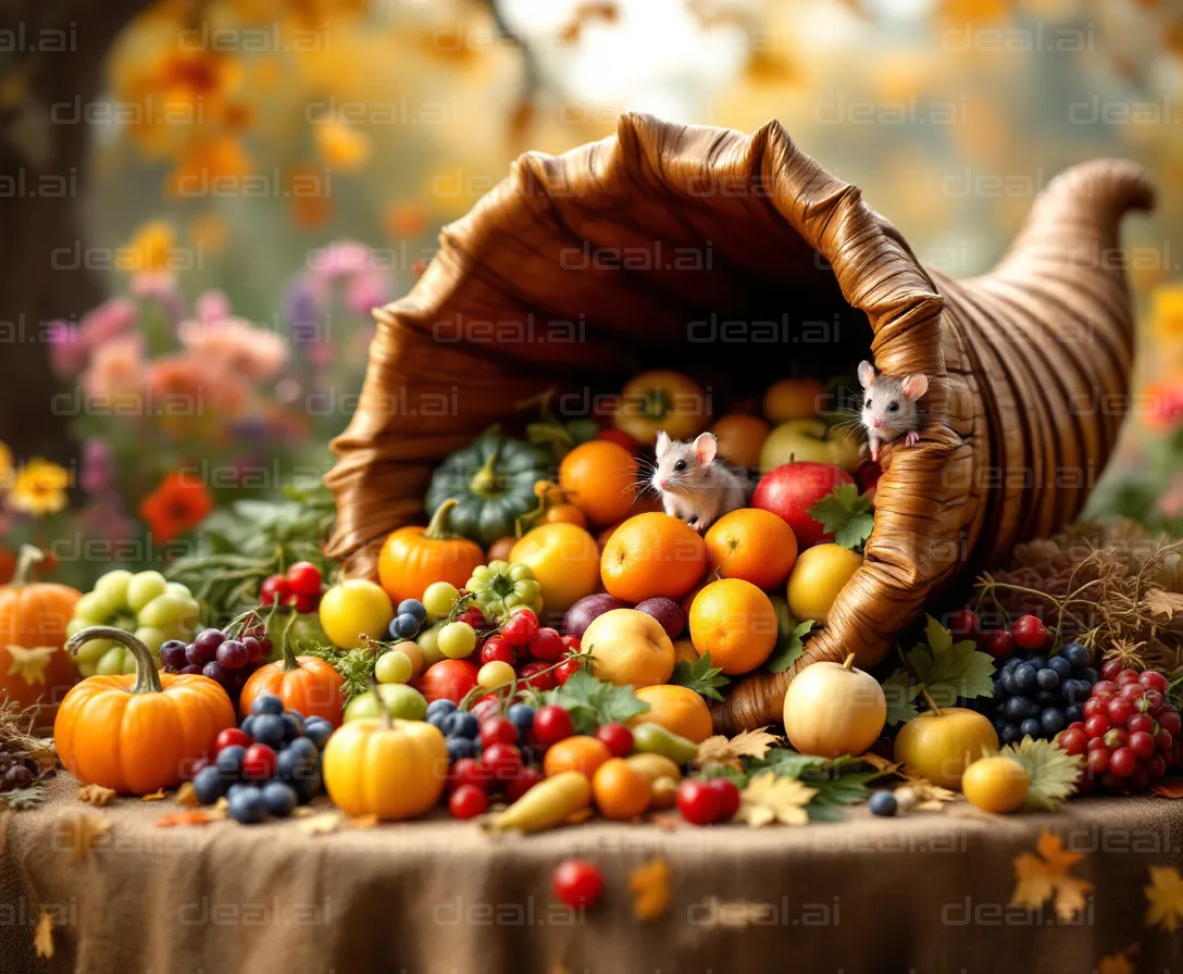 Harvest Cornucopia with Curious Mice