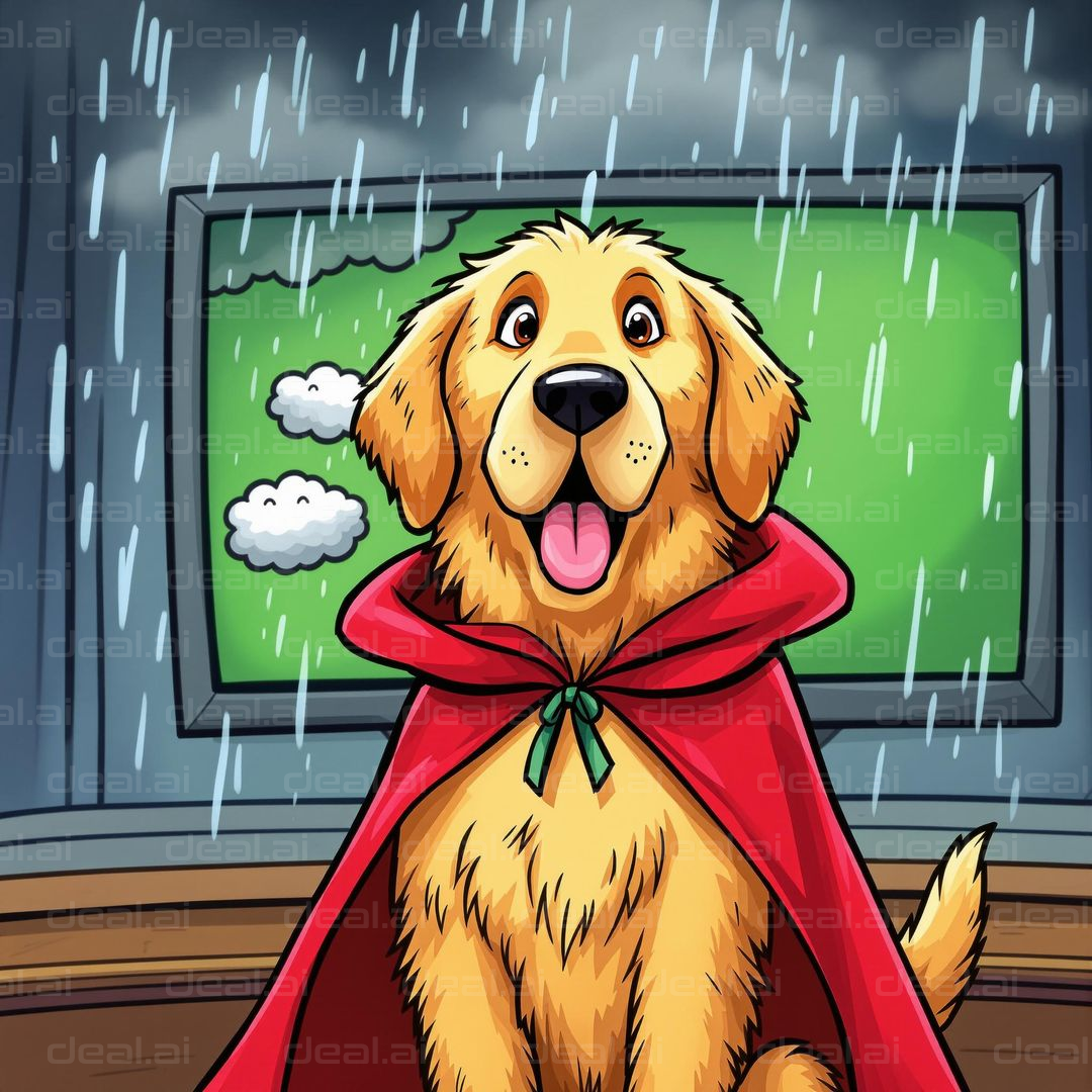 Rainy Day Dog in Red Cape