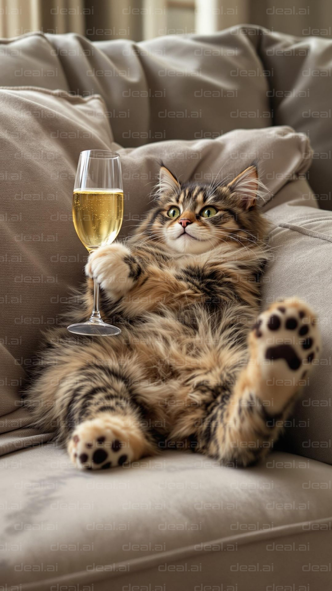 Cat's Cozy Champagne Moment