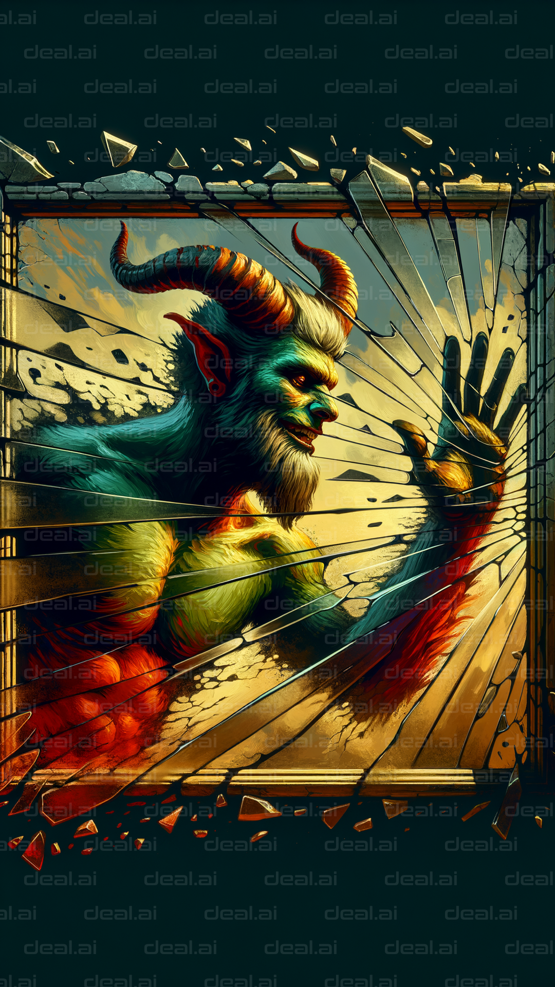 Demon Breaking Through Glass