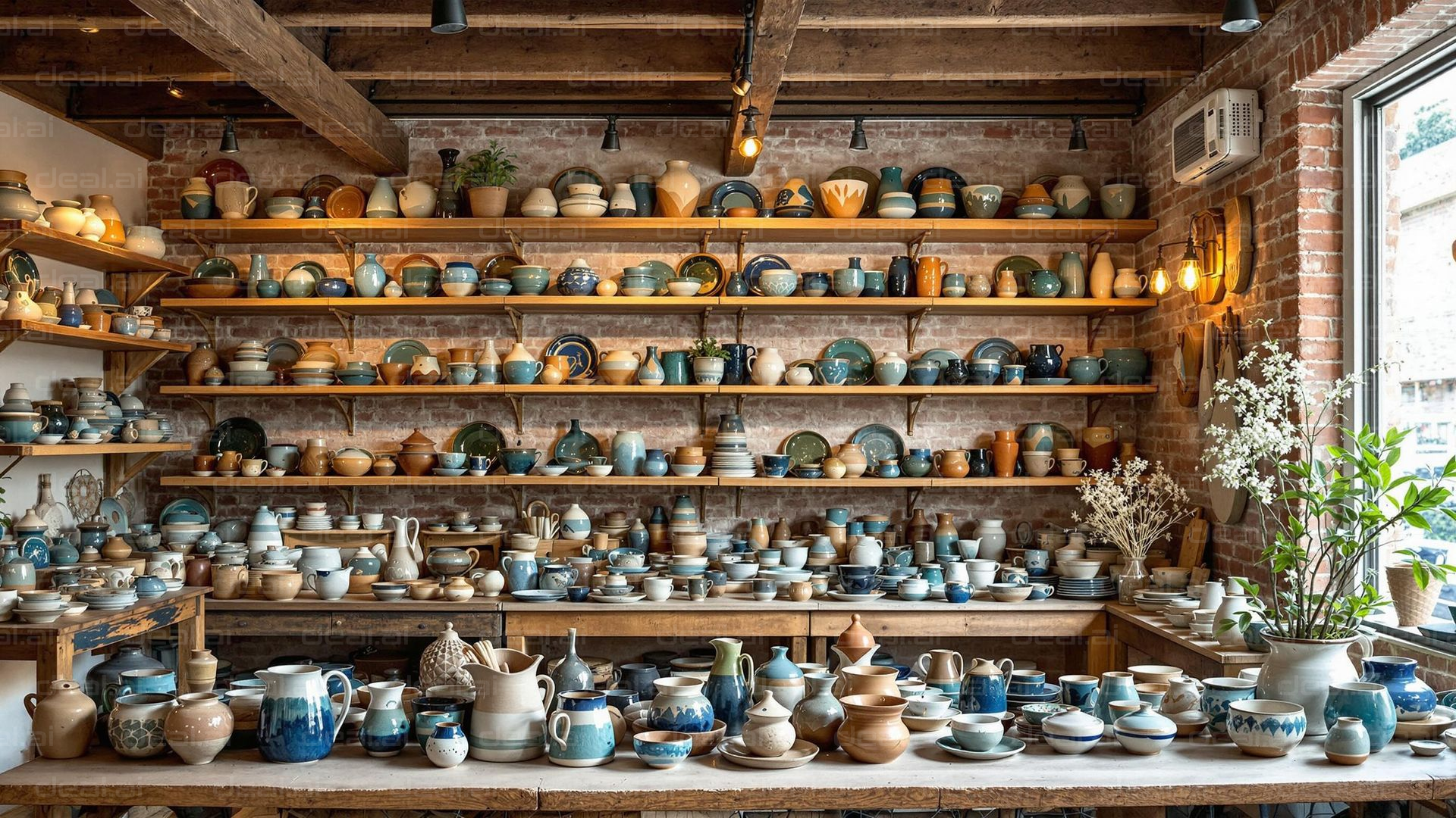 Rustic Pottery Display Shelves