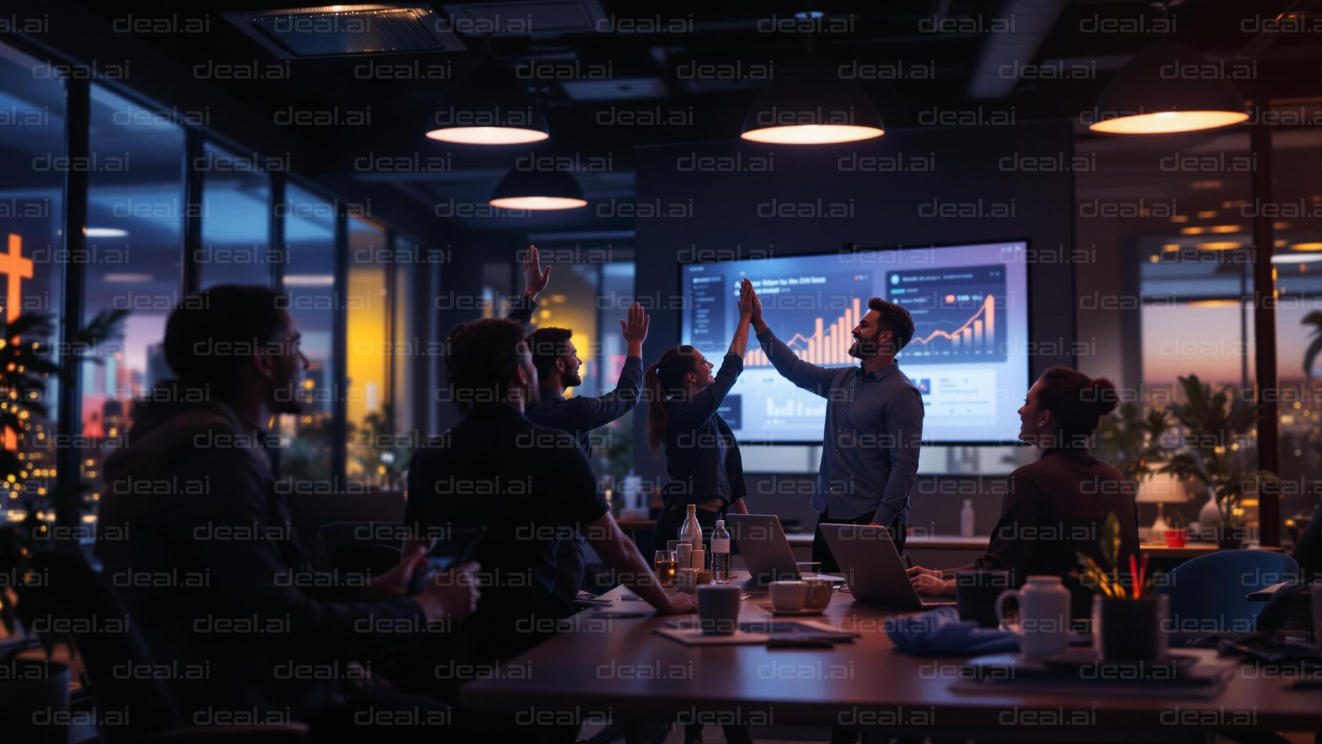 Team Celebrates Success in Office Meeting