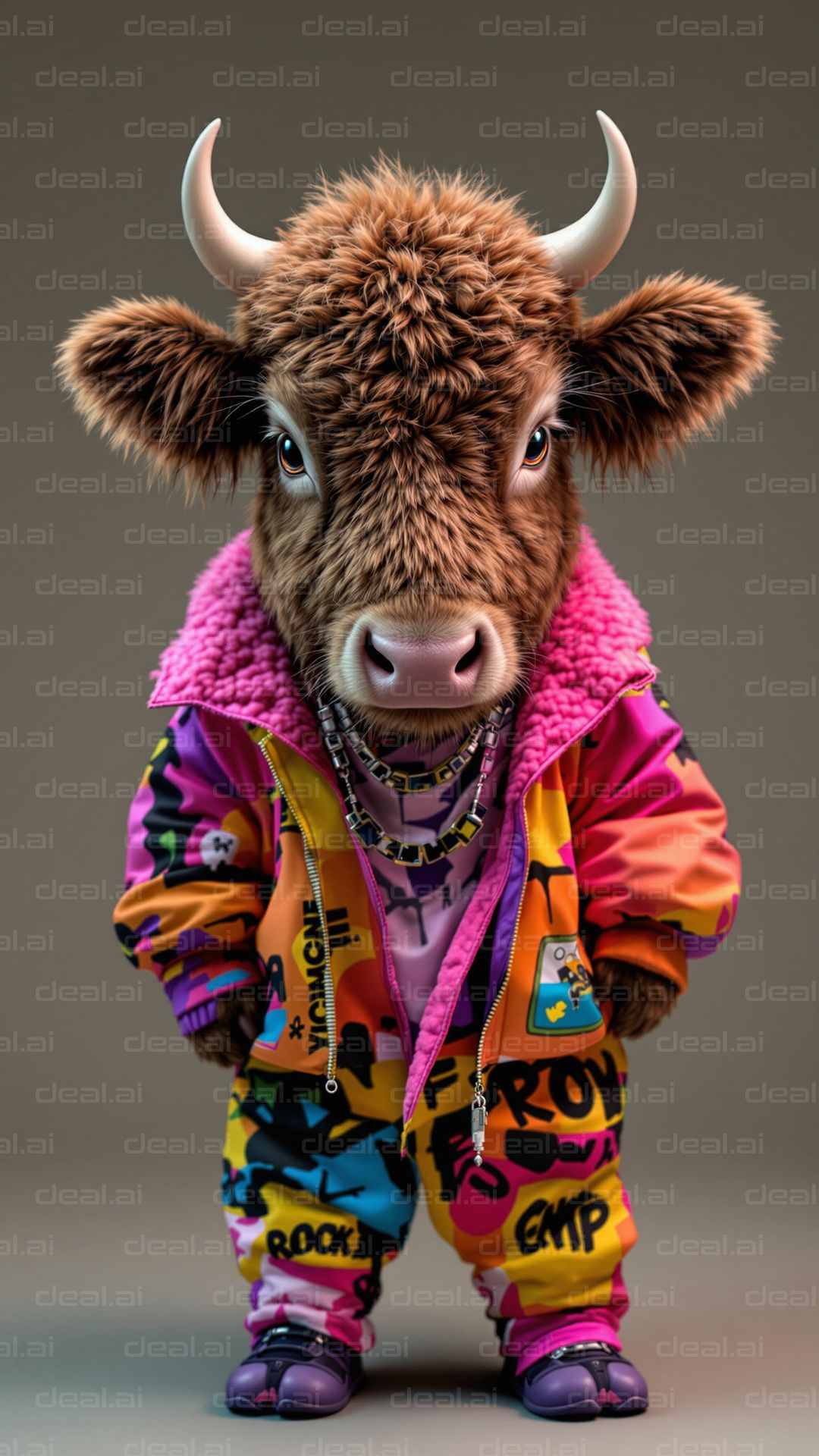 Trendy Buffalo in Colorful Outfit