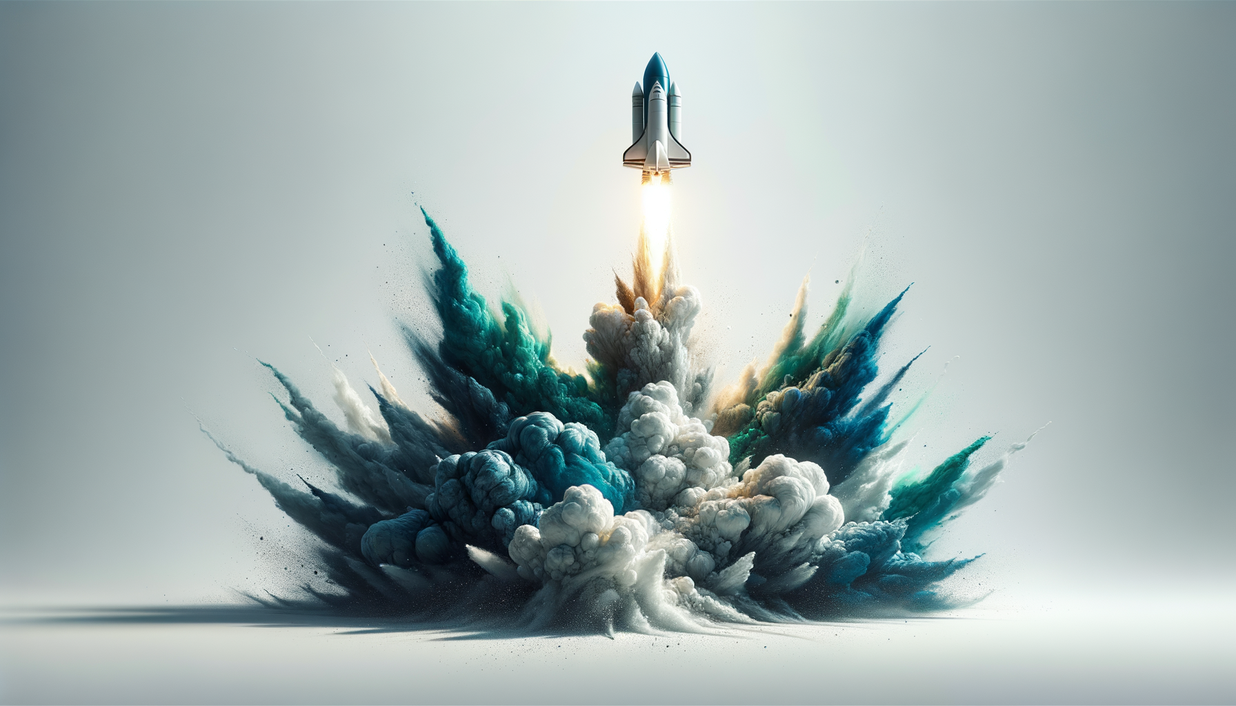 "Space Shuttle Launch with Colorful Smoke"