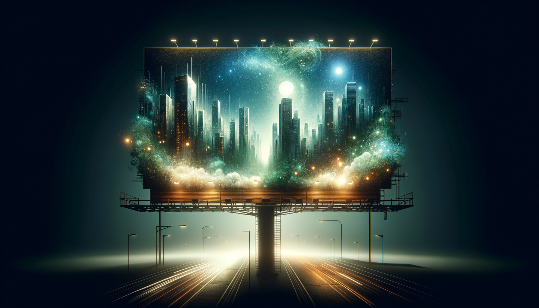 "Futuristic City on a Billboard at Night"