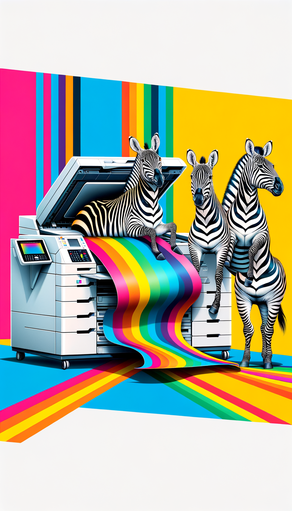 "Rainbow Zebras in Printer Parade"