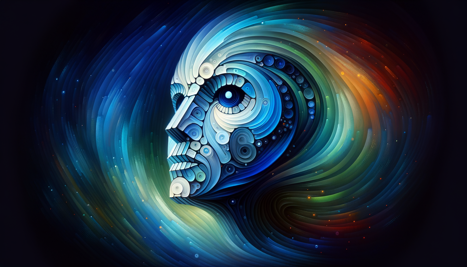 "Abstract Digital Face in Cosmic Waves"