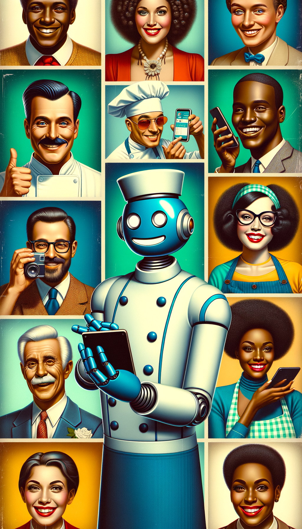 "A Diverse Collage with Friendly Robot"