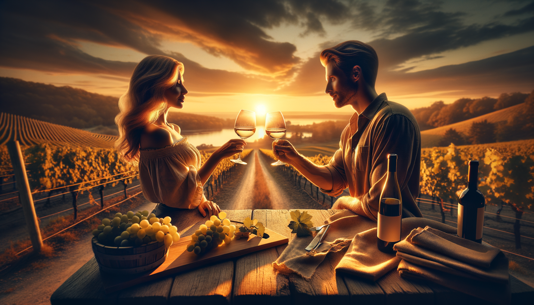 "Romantic Sunset Vineyard Toast"