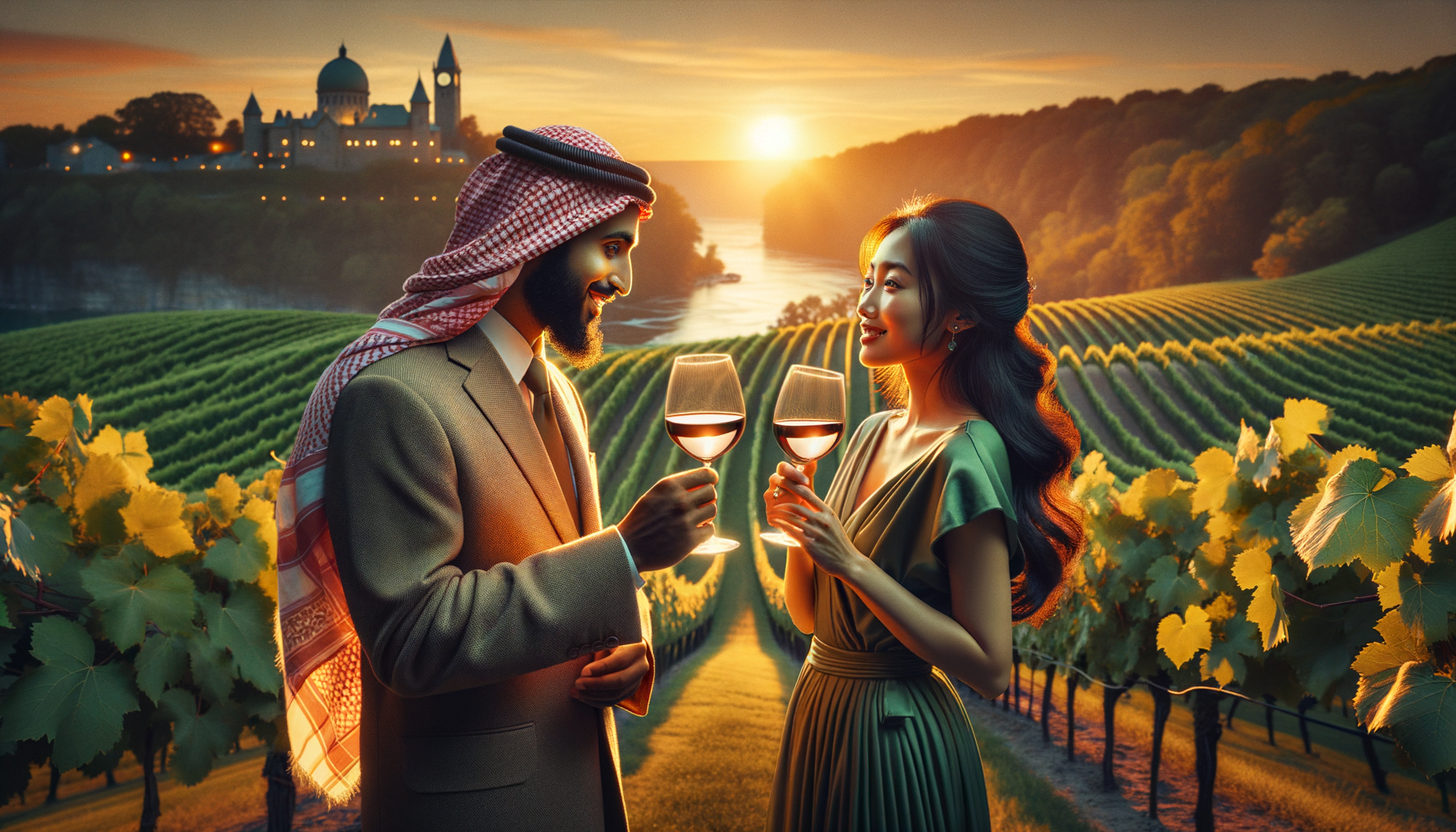 "Romantic Vineyard Sunset Toast"