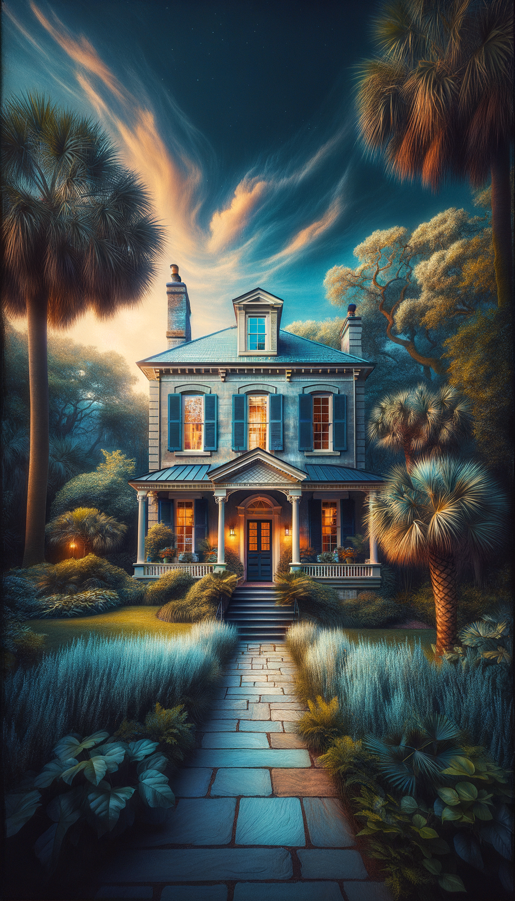 "Charming House Under a Twilight Sky"