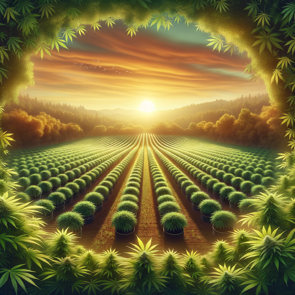 Sunset Over Lush Cannabis Fields