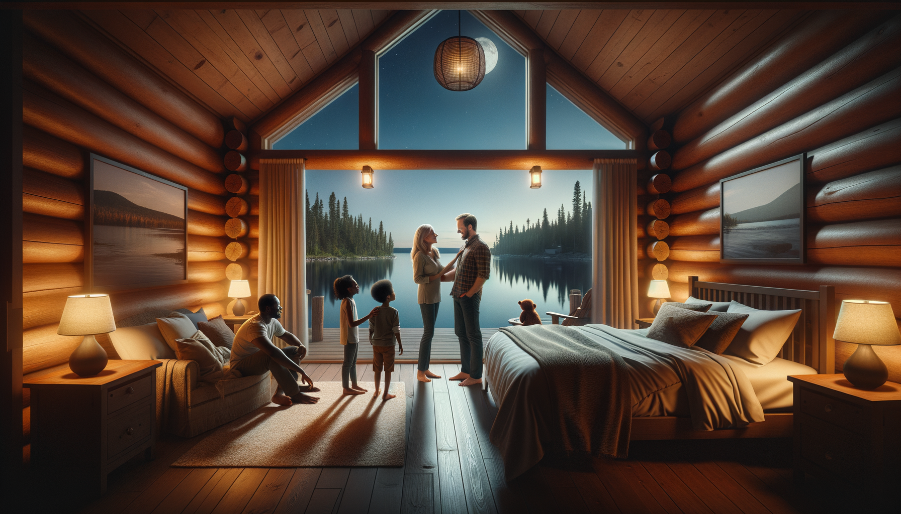 Cozy Cabin Family Moment by the Lake