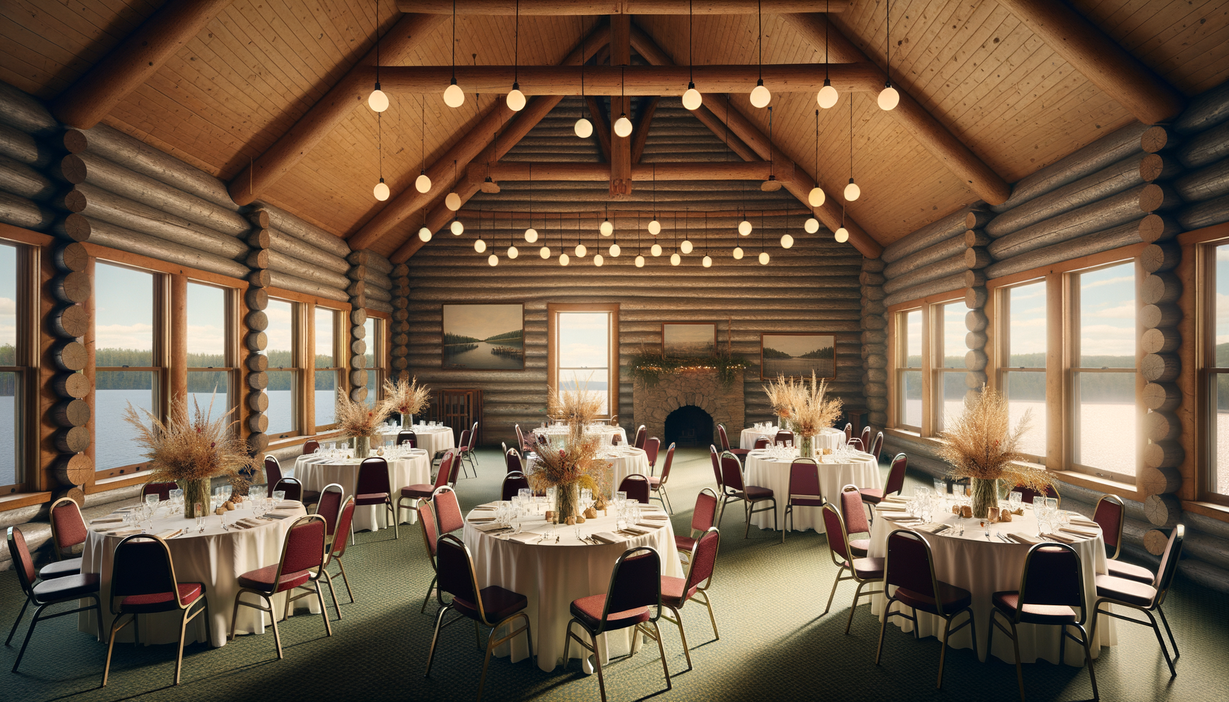 Rustic Lodge Dining Hall Decorated for Event