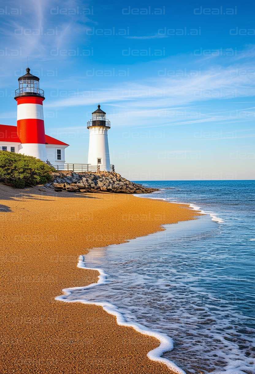 Twin Lighthouses by the Coastline