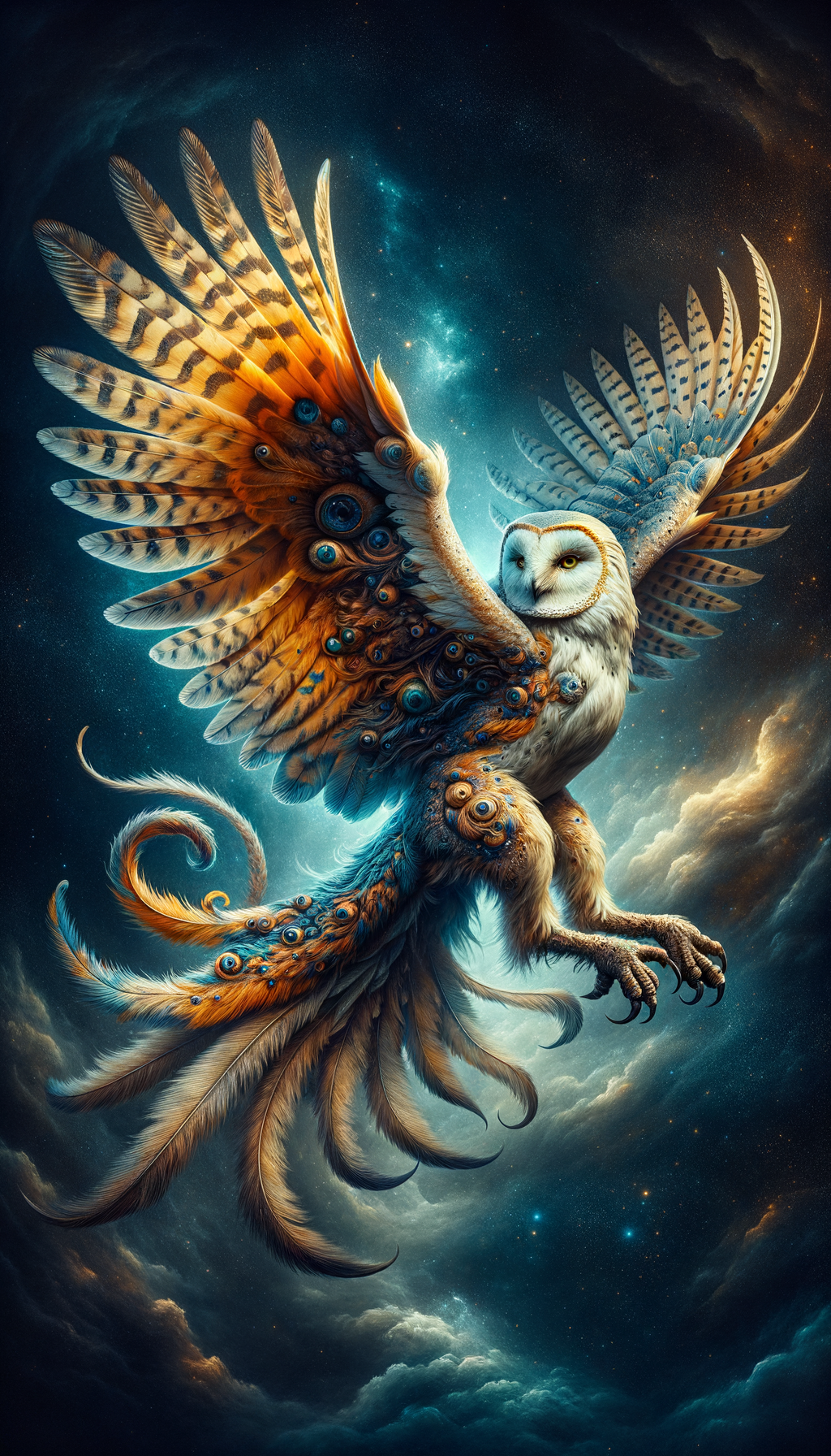 Mystical Owl Soaring Through the Cosmos