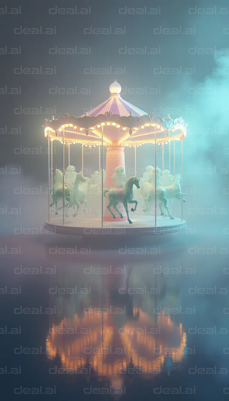 "Foggy Night Carousel Reflections"