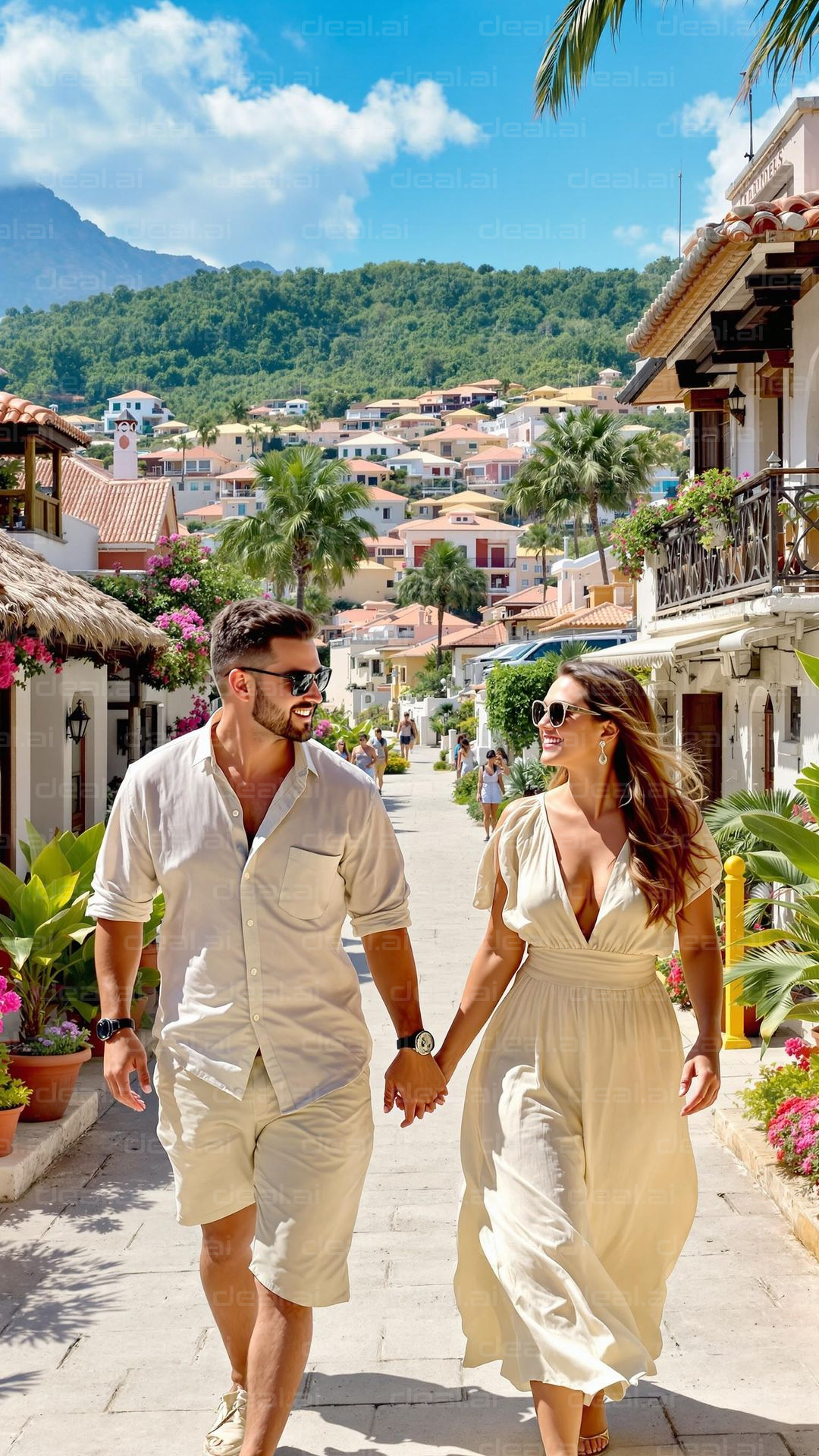 Couple Strolling in Tropical Paradise