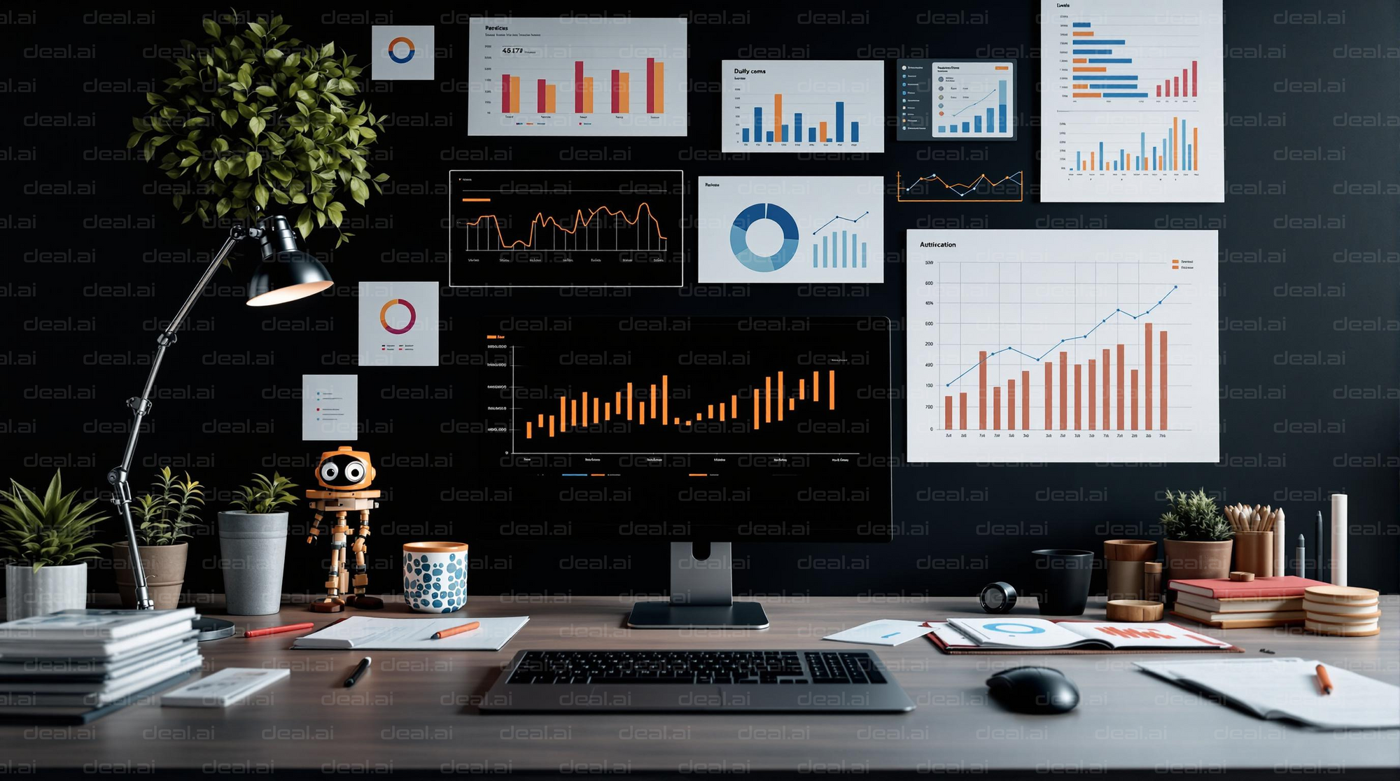 Creative Workspace with Charts