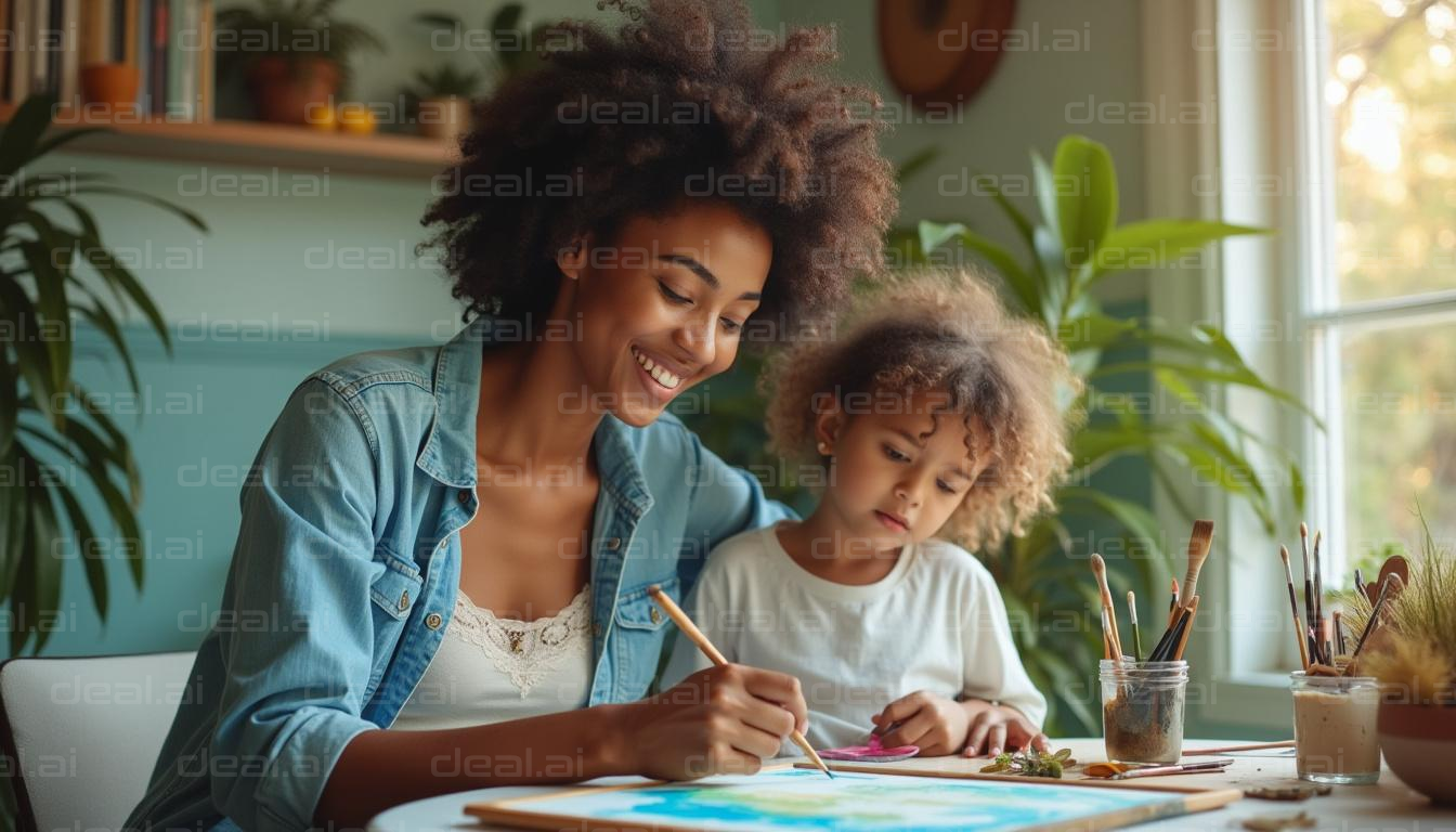 Mother and Child Enjoying Art Time