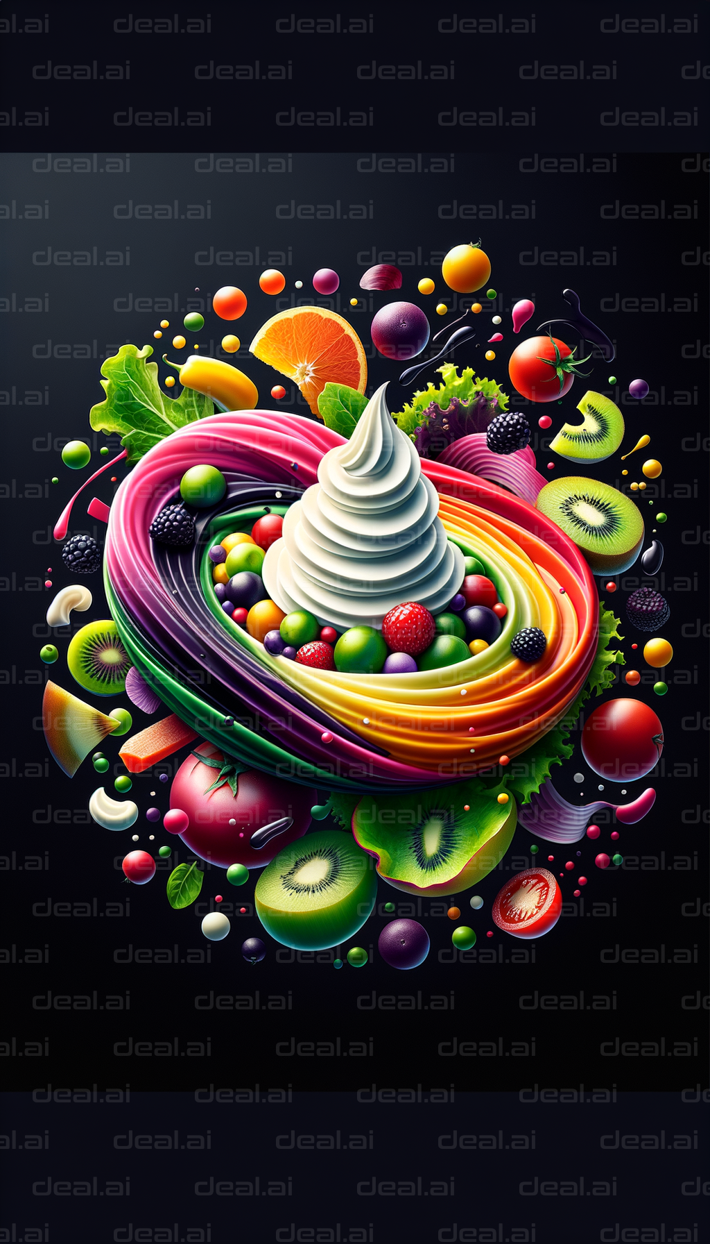 Colorful Swirl of Fresh Fruits and Veggies