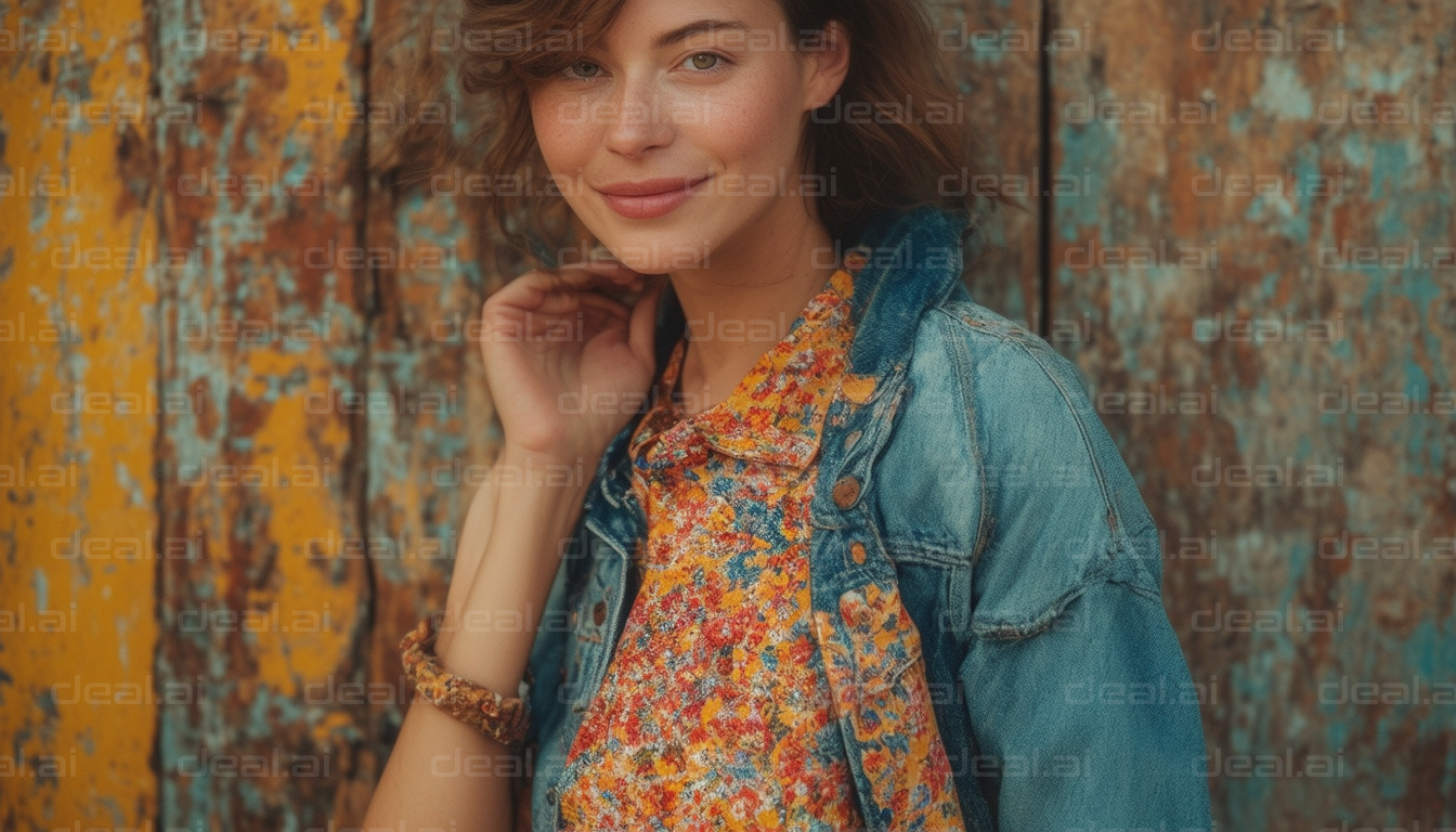 "Smiling Woman in Denim Jacket"