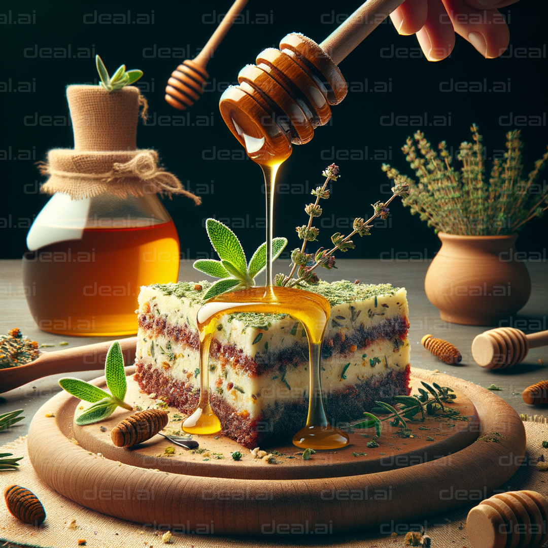 "Honey Drizzling on Herb Cheesecake"