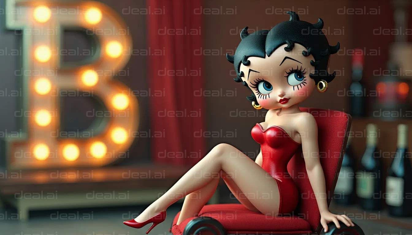 Cartoon Diva in Red Dress Posing