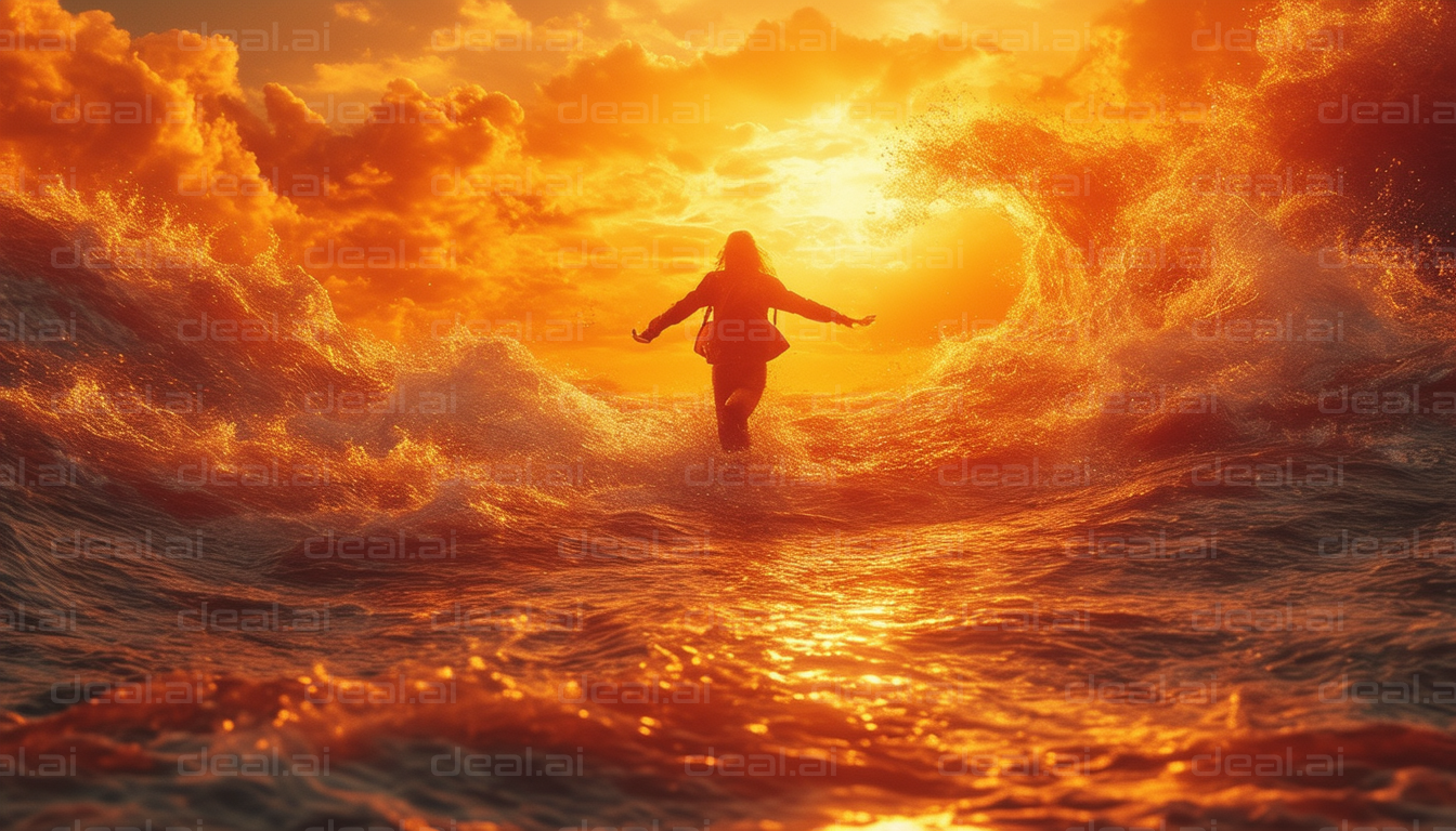 "Sunset Waves Embrace Lone Traveler"