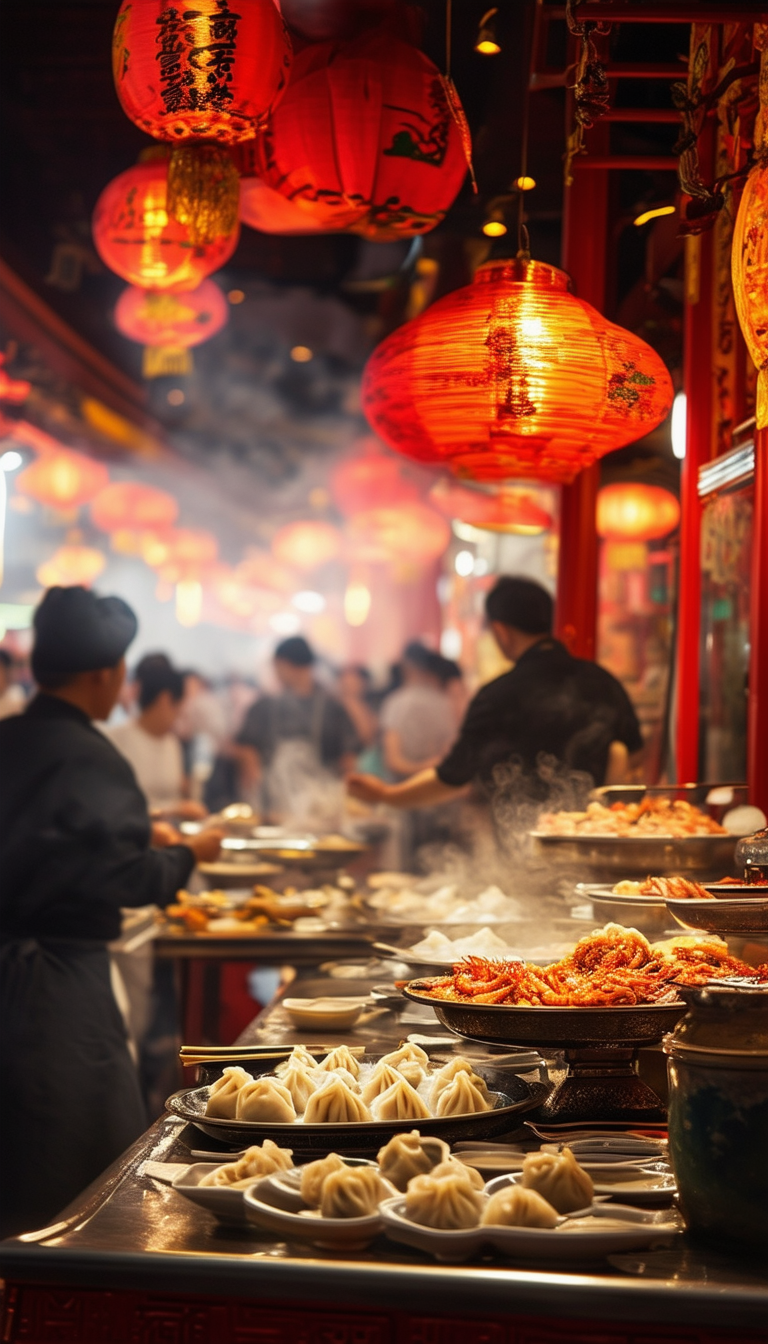 Vibrant Night Market with Red Lanterns