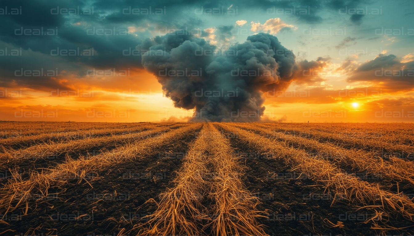 Sunset Explosion Over Wheat Field