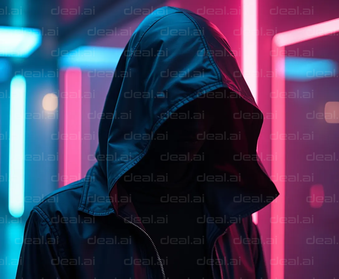 Mysterious Hooded Figure in Neon Light