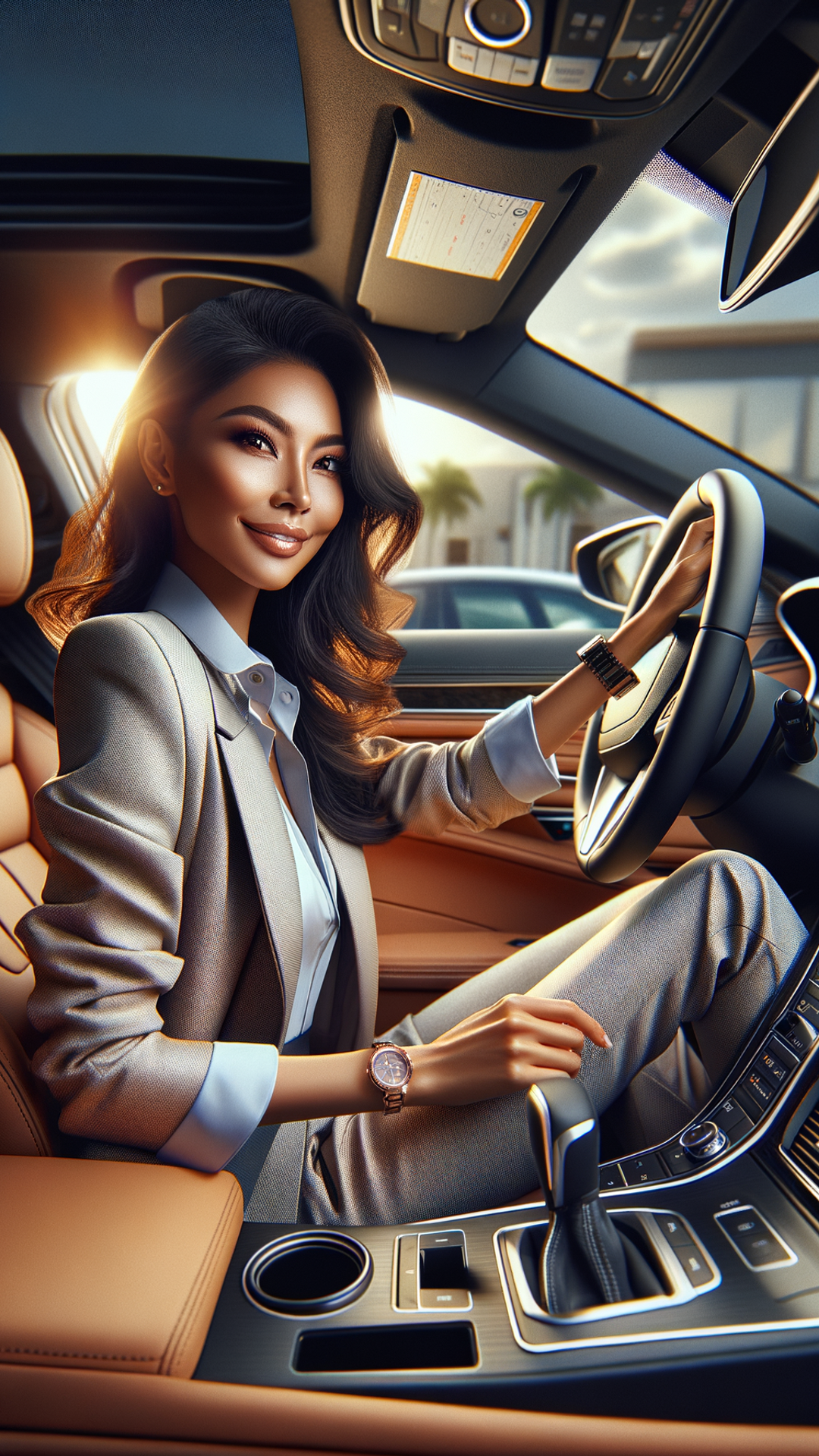 Confident Businesswoman Driving a Luxury Car