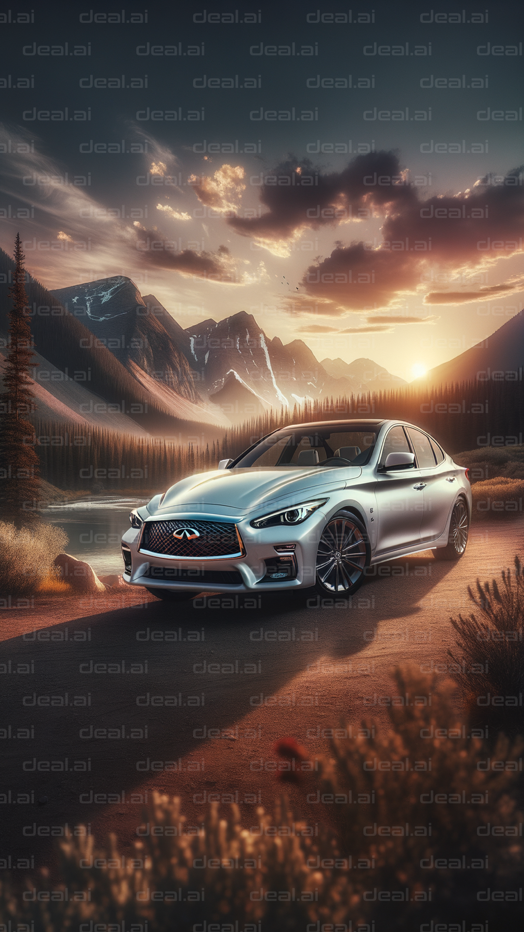 Sleek Car in Mountain Sunset