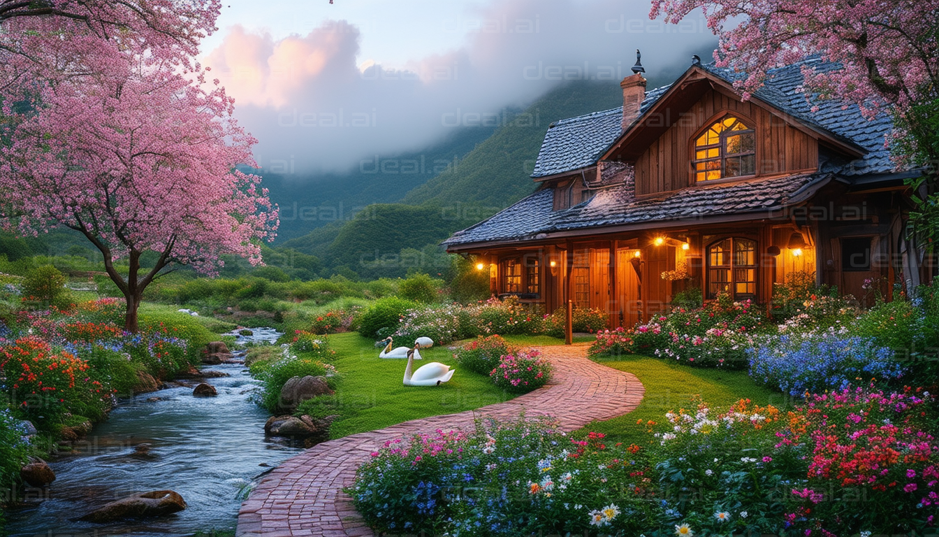 Fairytale Cottage with Blooming Garden