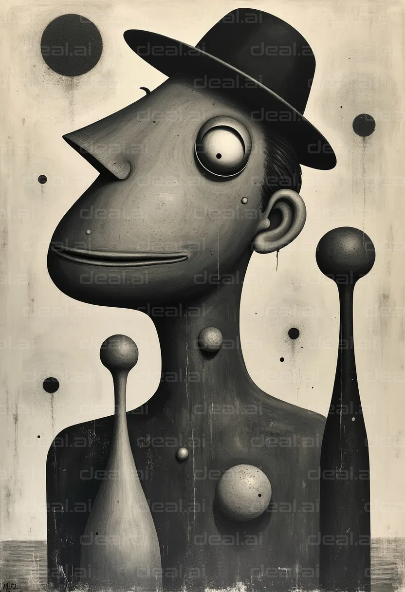 Surreal Portrait with Hat and Spheres