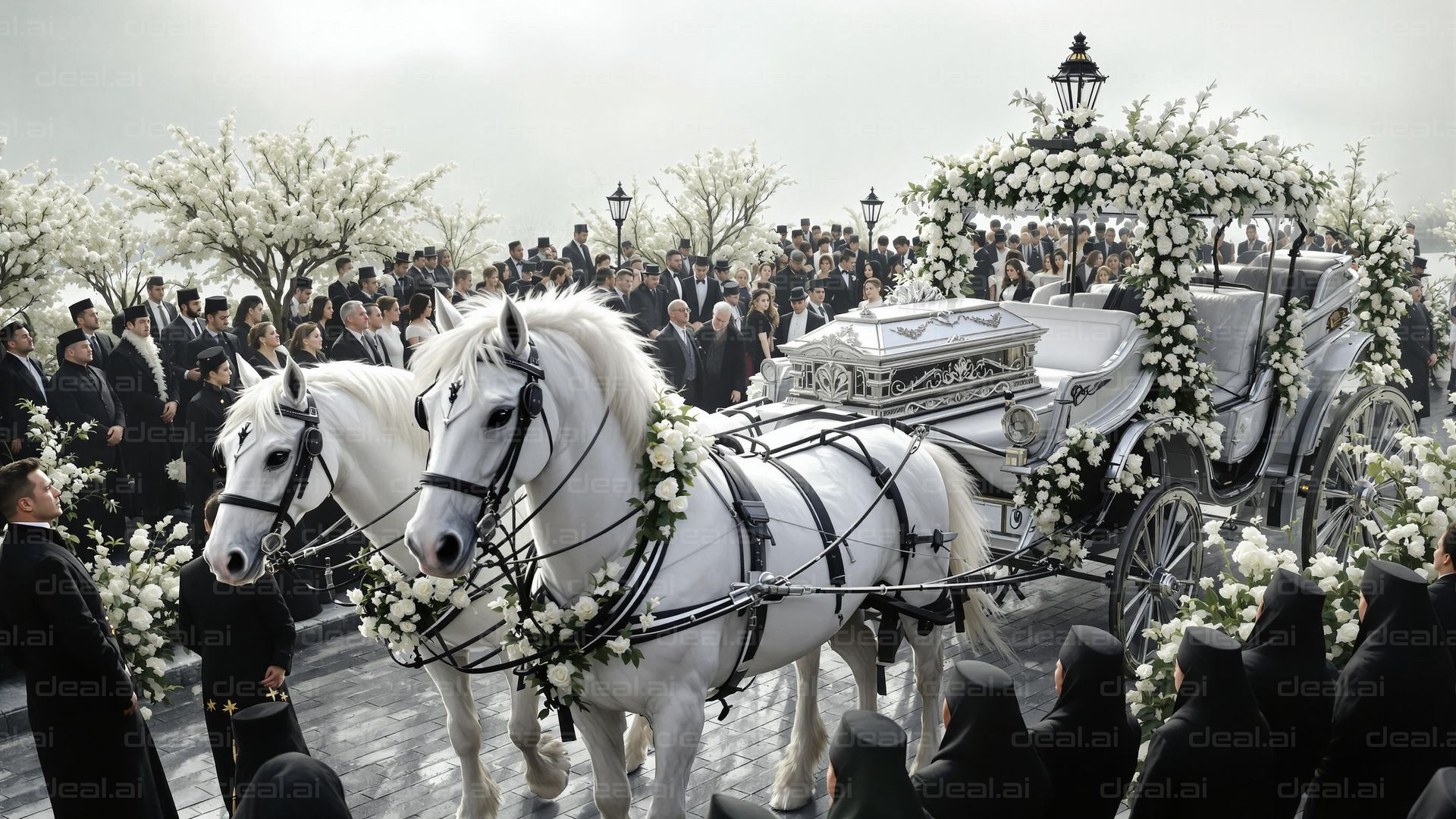 Elegant Funeral Procession with Horses