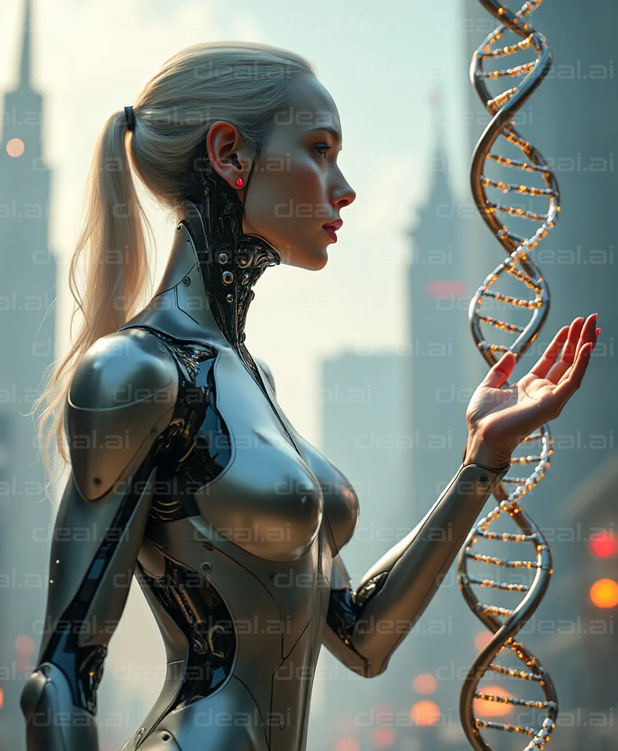 Futuristic Cyborg with DNA Strand