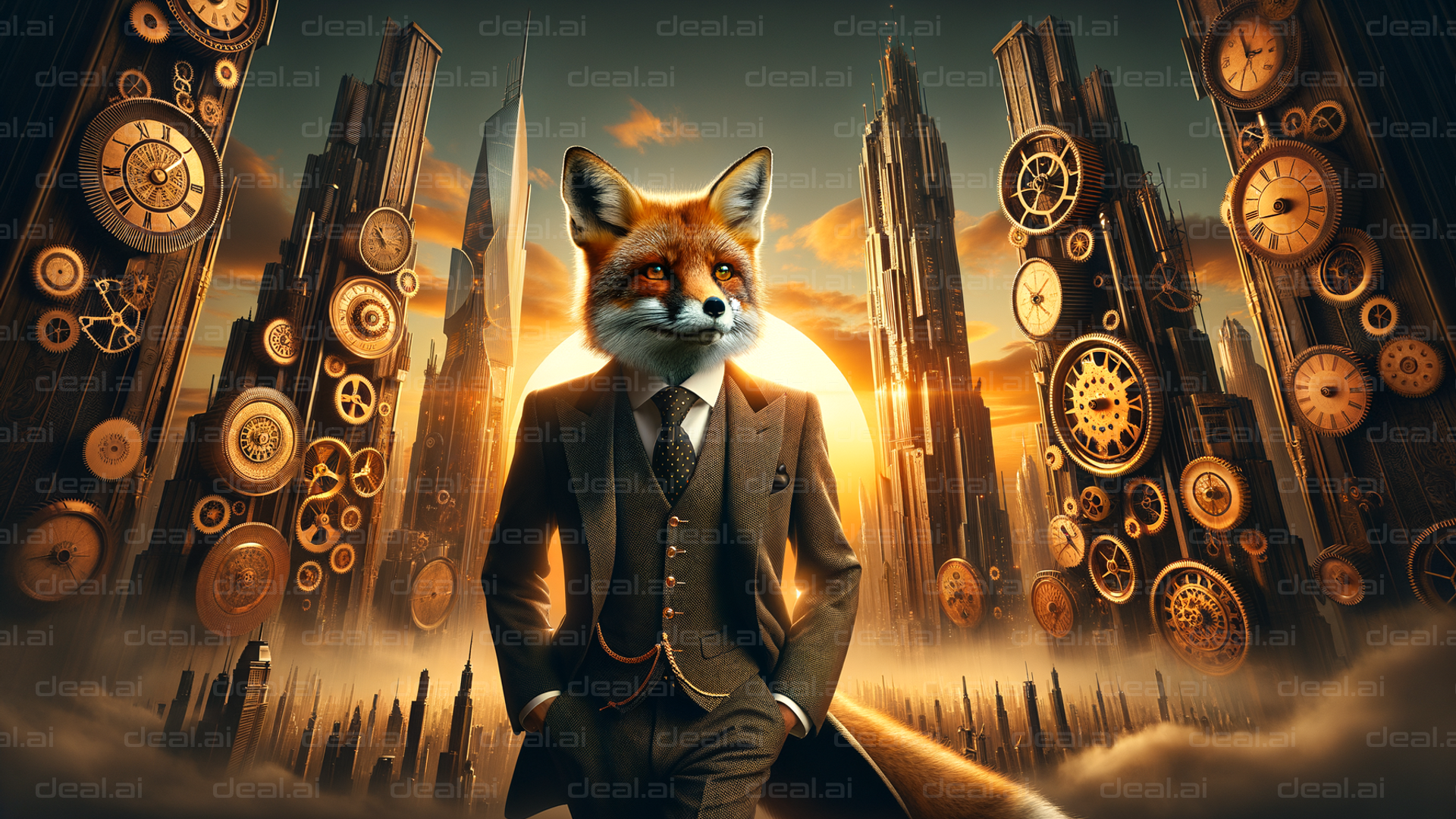 "Steampunk Fox in Clockwork City"